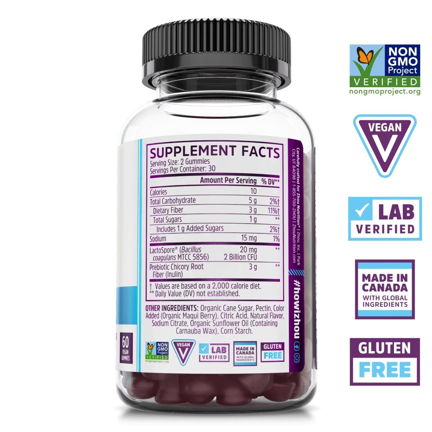 Pre-Order | Arrives in 5–10 Days – ZHOU Nutrition Gut Guru Prebiotics and Probiotics for Women and Men, 2 in 1 Probiotic and Prebiotic Gummies for Digestive Gut Health and Immune Support, Vegan, Gluten Free, Non-GMO, 60 Count