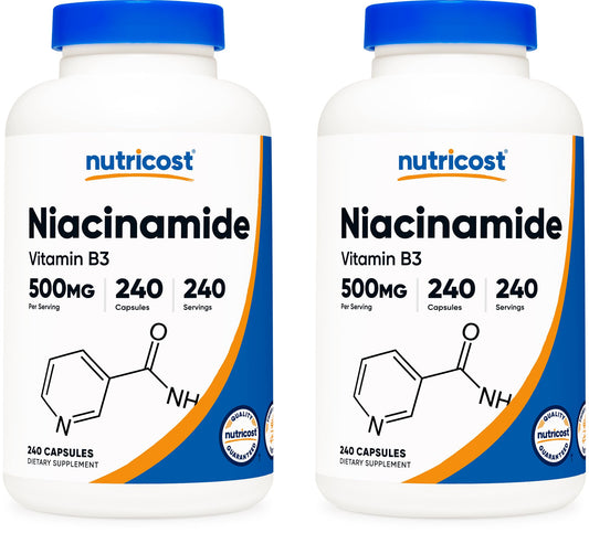 Pre-Order | Arrives in 5–10 Days – Nutricost Niacinamide (Vitamin B3) 500mg, 240 Capsules (2 Bottles)
