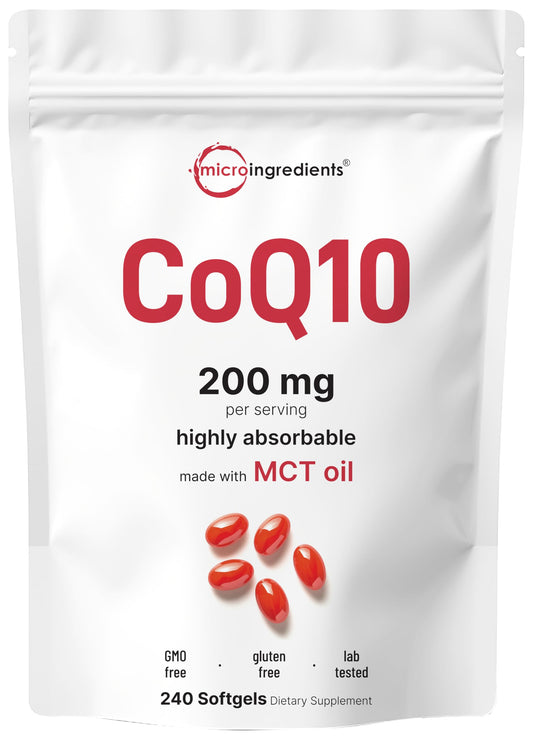 Pre-Order | Arrives in 5–10 Days – Micro Ingredients CoQ10 200mg Per Serving | 240 Softgels with Coconut MCT Oil | High Absorption Coenzyme Q10 as Ubiquinone | Antioxidant Support for Heart & Energy Health | Non-GMO