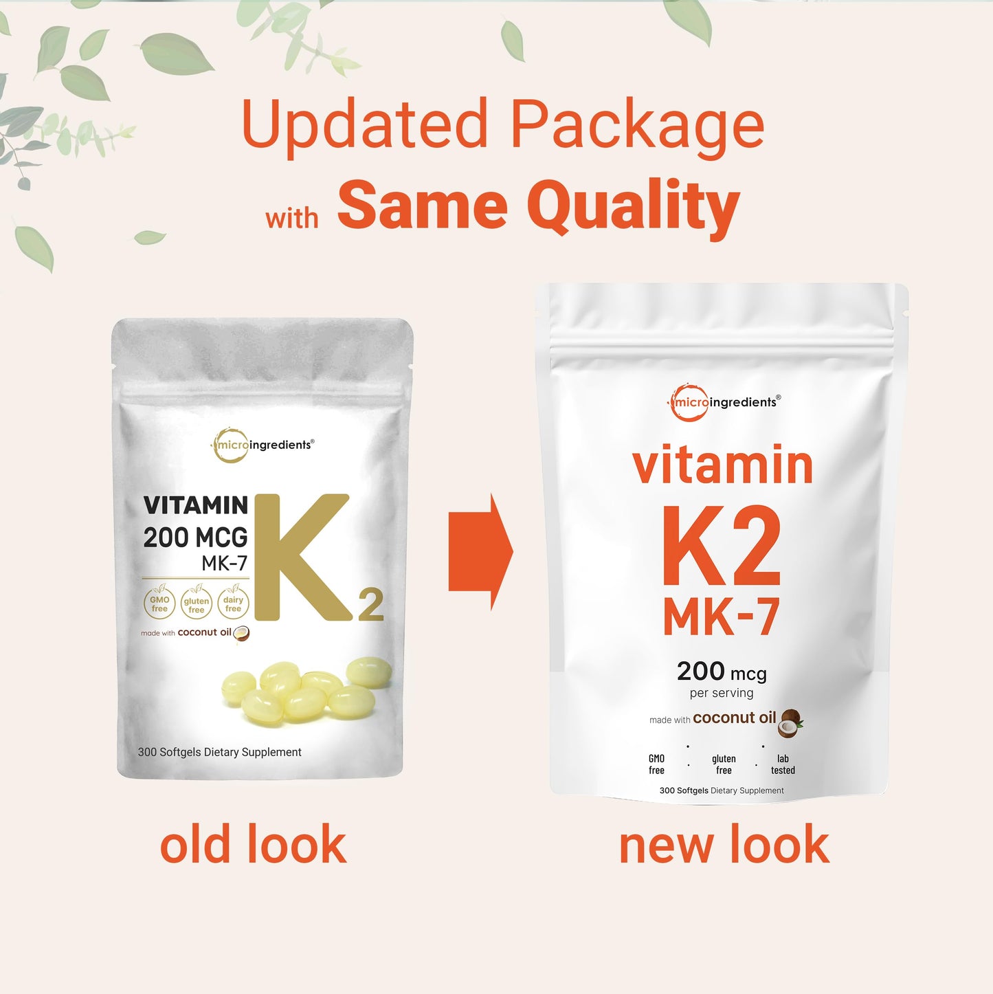 Pre-Order | Arrives in 5–10 Days – Micro Ingredients Vitamin K2 MK-7 Supplement, 200 mcg Per Serving, 300 Coconut Oil Softgles | Easily Absorbed, Active Menaquinone Form | Immune, Joint, & Heart Support | Non-GMO
