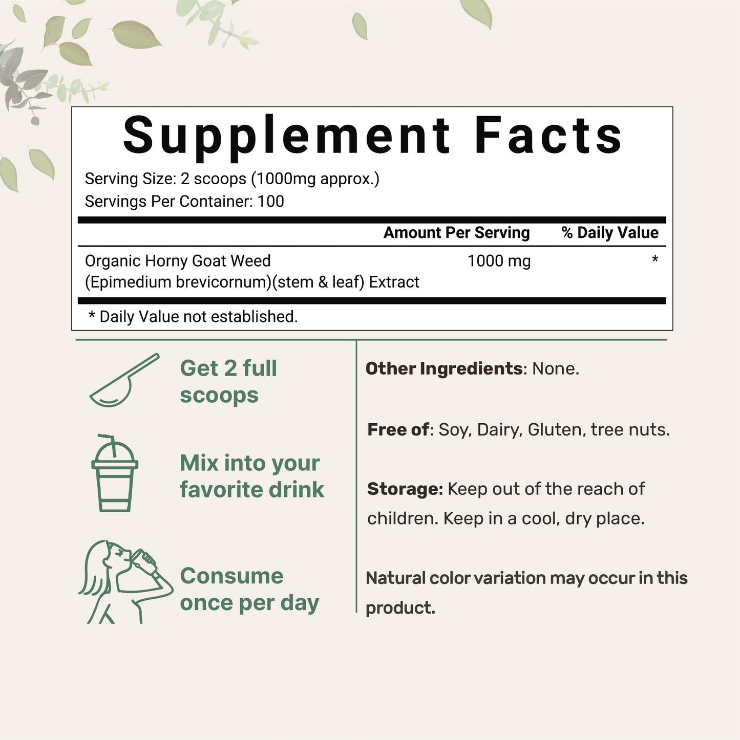 Pre-Order | Arrives in 5–10 Days – Maximum Strength Organic Pure Horny Goat Weed with Active Icariins for Men and Women, 100 Grams, Organic Epimedium Powder for Energy and Immune System Booster, Filler Free and Vegan Friendly