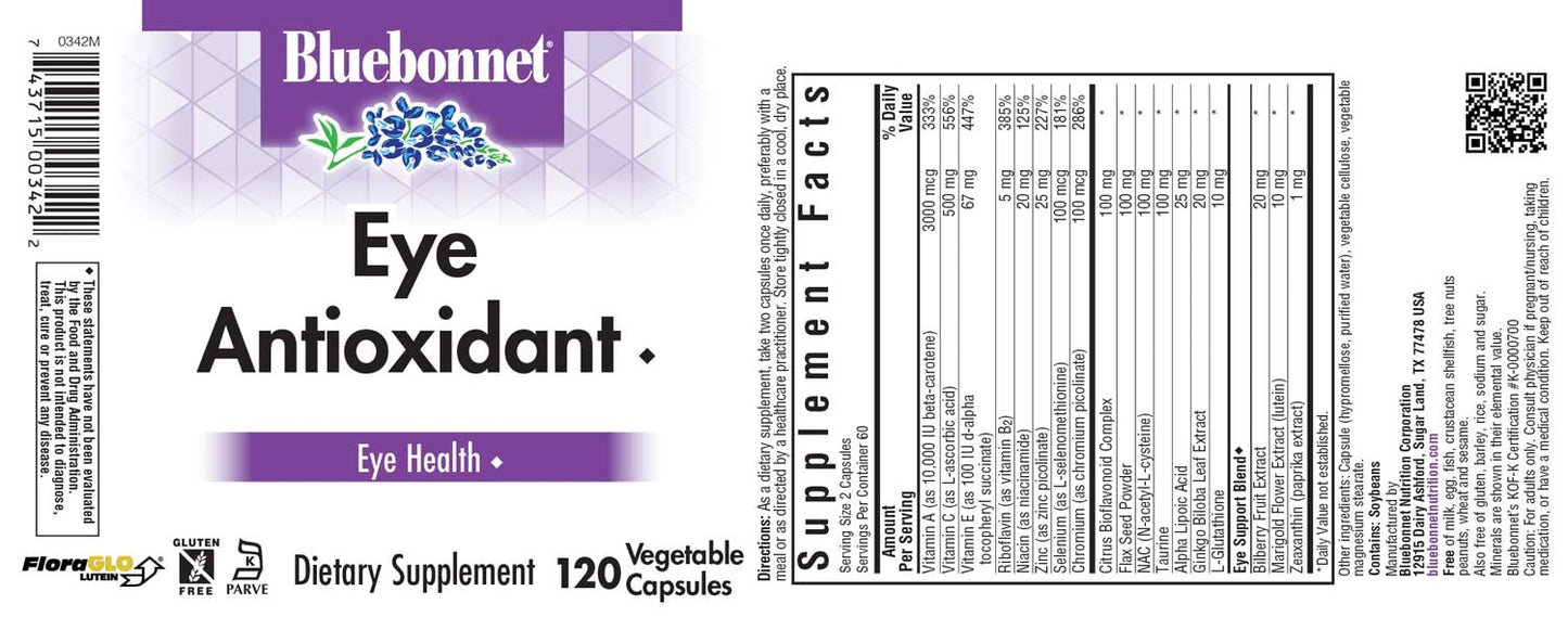 Pre-Order | Arrives in 5–10 Days – BlueBonnet Eye Antioxidant with Zeaxanthin Formula Vegetarian Capsules, 120 vcaps