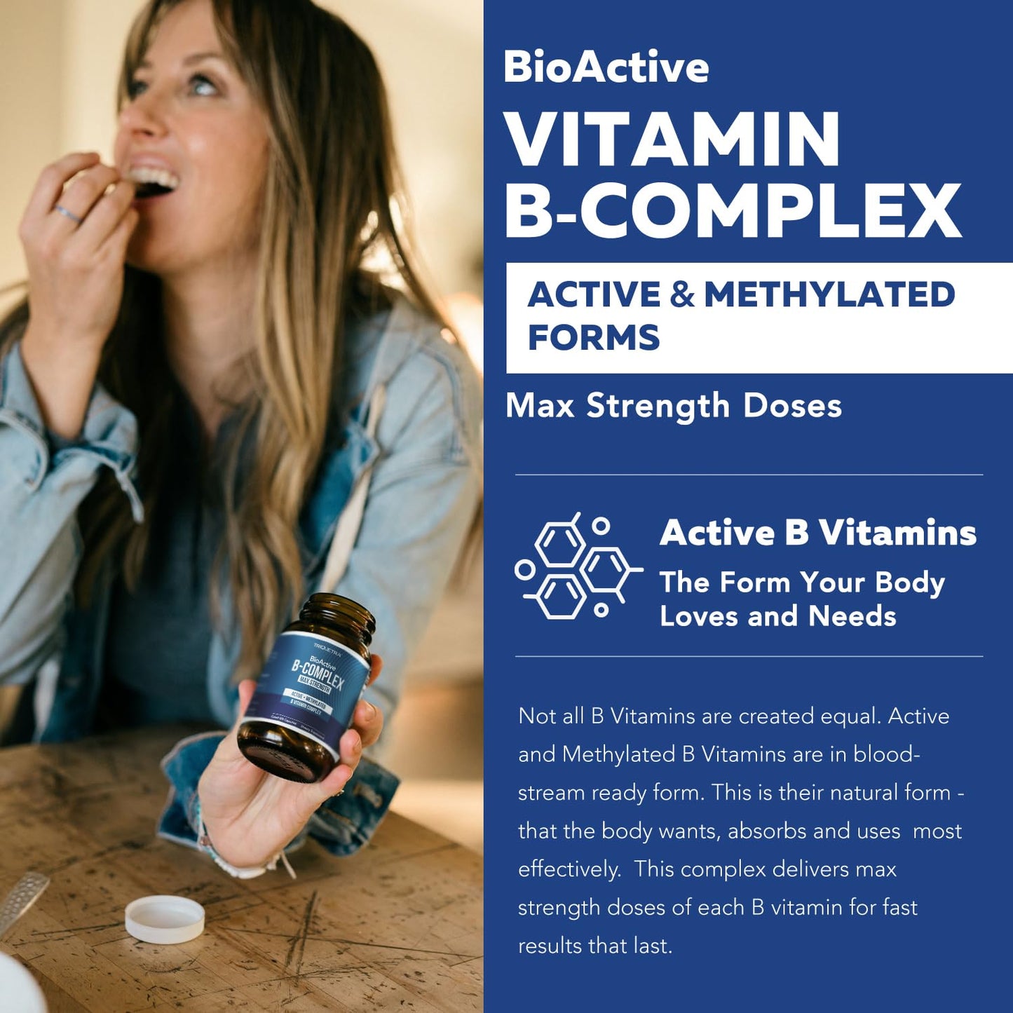 Pre-Order | Arrives in 5–10 Days –
BioActive Vitamin B Complex - Blood Stream Ready, Methylated B Complex - Featuring Methylfolate, 3 BioActive Forms of B12, BenfoPure® B1 & Pantesin® B5 - 12 B Vitamins in Clinical Doses - 60 Servings