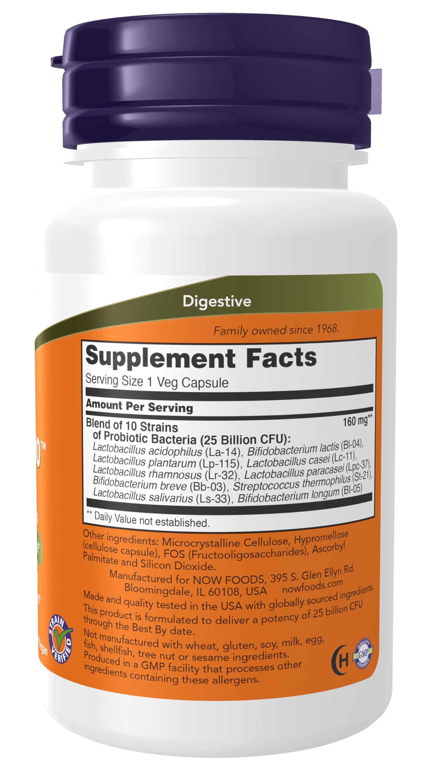 Pre-Order | Arrives in 5–10 Days – NOW Foods Supplements, Probiotic-10™, 25 Billion, with 10 Probiotic Strains, Dairy, Soy and Gluten Free, Strain Verified, 50 Veg Capsules