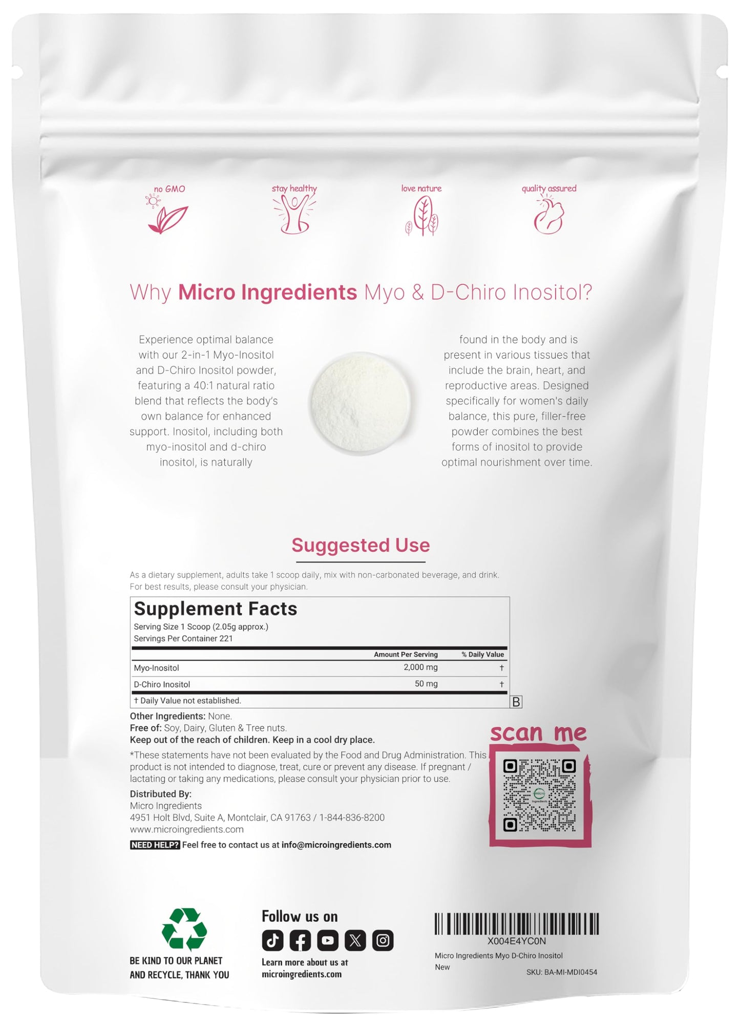 Pre-Order | Arrives in 5–10 Days – Micro Ingredients Myo-Inositol & D-Chiro Inositol Powder 1lb | Inositol Supplement for Women | 40:1 Ideal Ratio | Hormonal Balance & Ovarian Support | Non-GMO | Vegan | Filler-Free | 221 Servings