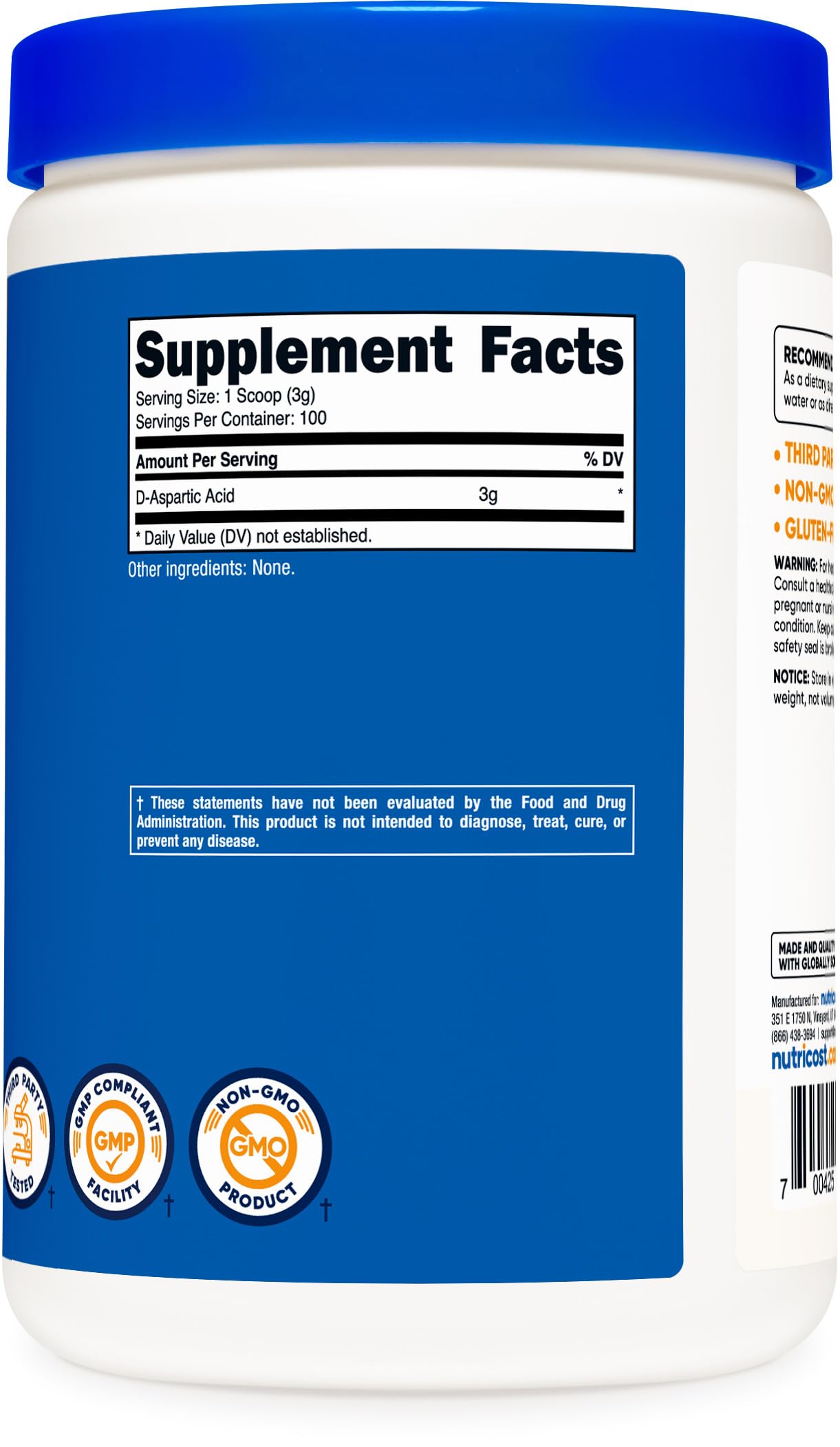 Pre-Order | Arrives in 5–10 Days – Nutricost D-Aspartic Acid (DAA) Powder 300G - Pure D Aspartic Acid