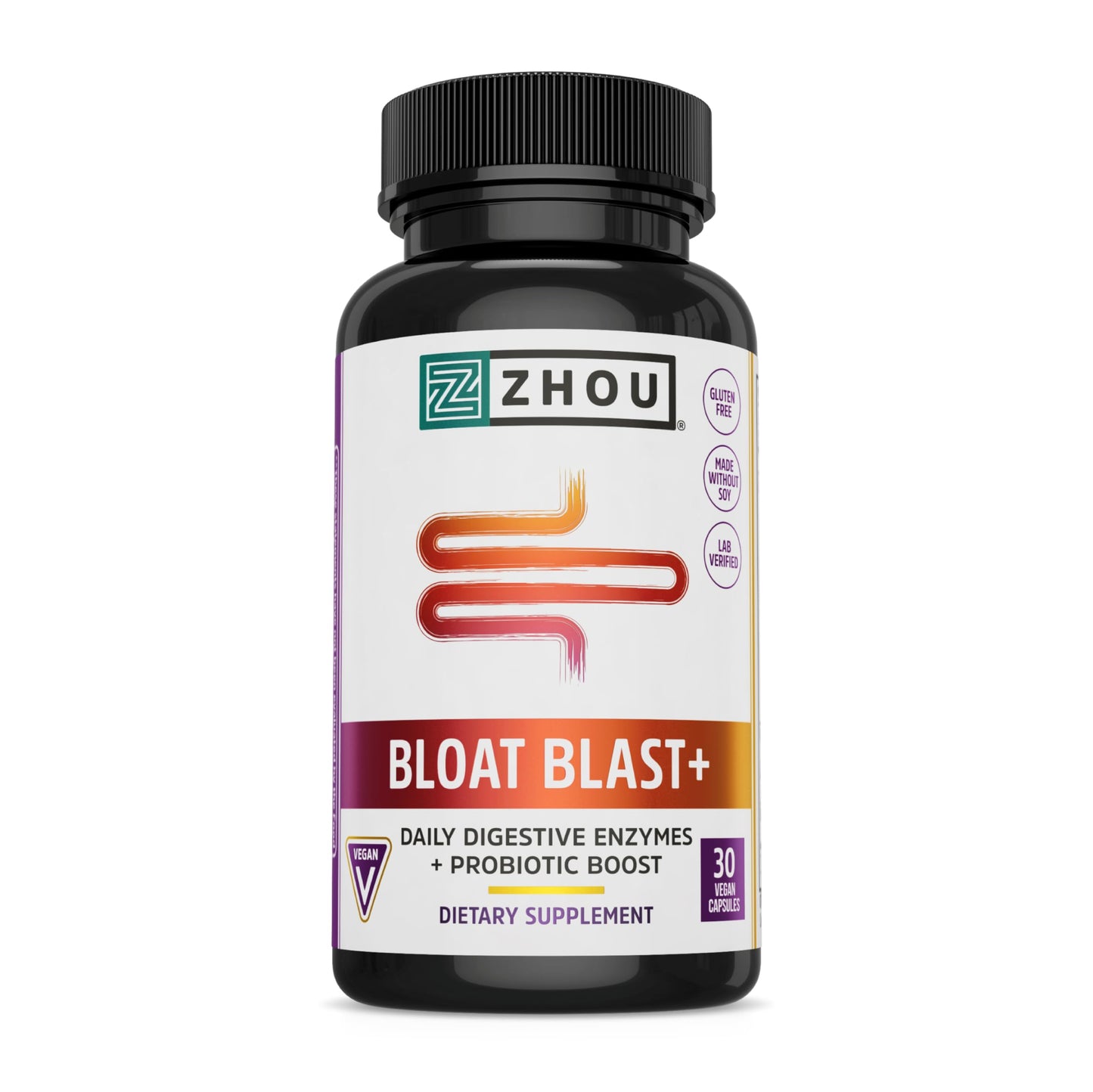 Pre-Order | Arrives in 5–10 Days – Zhou Nutrition Bloat Blast+ - Digestive Support Supplement for Women & Men, Digestive Enzymes with Probiotics for Gut Health - 30 Veggie Capsules