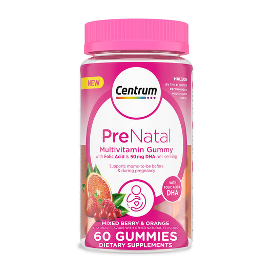 Pre-Order | Arrives in 5–10 Days – Centrum Prenatal Multivitamin Gummies with DHA and Folic Acid, Mixed Berry and Orange Flavors - 60 Count, 30 Day Supply