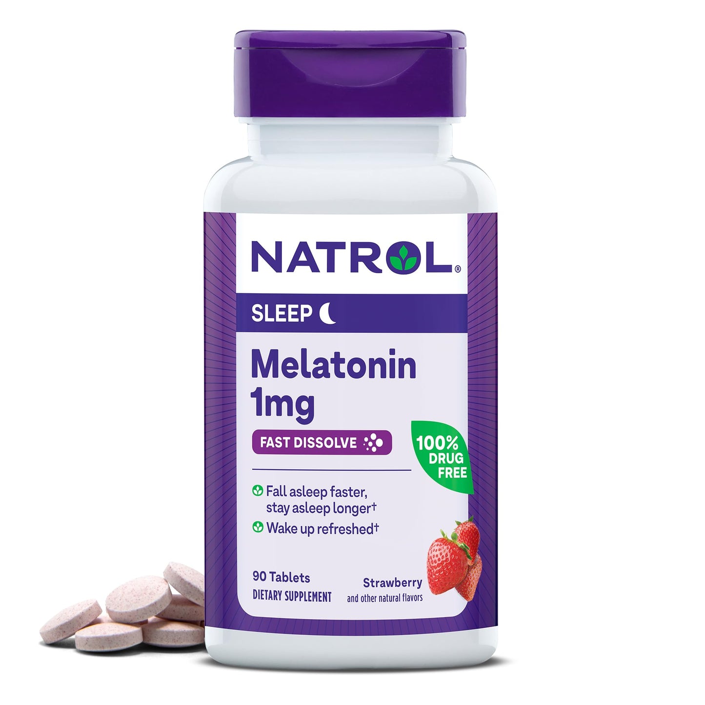 Pre-Order | Arrives in 5–10 Days – Natrol Fast Dissolve Melatonin 1 mg, Melatonin Supplements for Restful Sleep, Sleep Support for Adults, 90 Strawberry-Flavored Tablets, Up to a 90 Day Supply