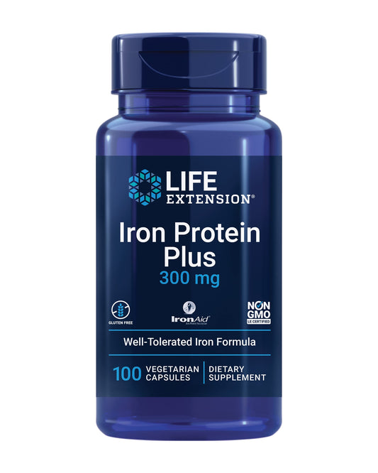 Pre-Order | Arrives in 5–10 Days – Life Extension Iron Protein Plus, Iron Protein succinylate, absorbable Iron Supplement for Whole-Body Health, Non-GMO, Gluten-Free, Vegetarian, 100 Capsules