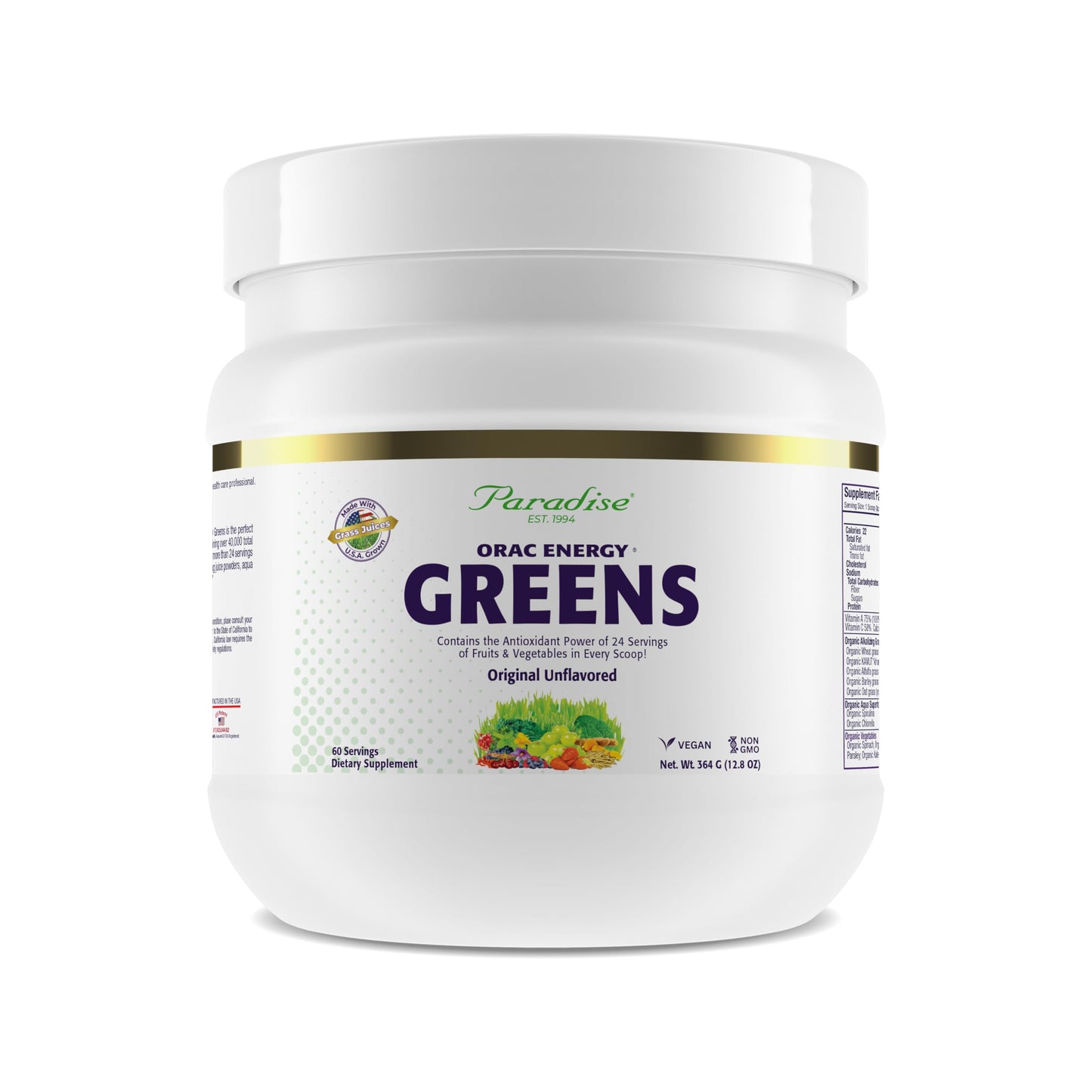Pre-Order | Arrives in 5–10 Days – Paradise, ORAC Energy Greens Powder Extract, Super Antioxidants, Probiotics for Gut Health & Digestion, Vitamin C for Immunity, with Spirulina & Chlorella, Non-GMO, Gluten Free, 60 Servings