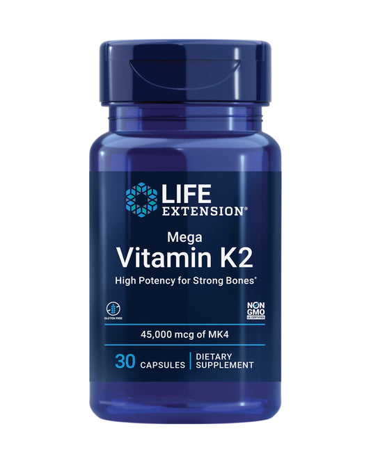 Pre-Order | Arrives in 5–10 Days – Life Extension Mega Vitamin K2 High Potency for Strong Bones, clinically Studied 45 mg K2 Dosage, Promotes Healthy Bone Density, Gluten-Free, Non-GMO, 30 Capsules
