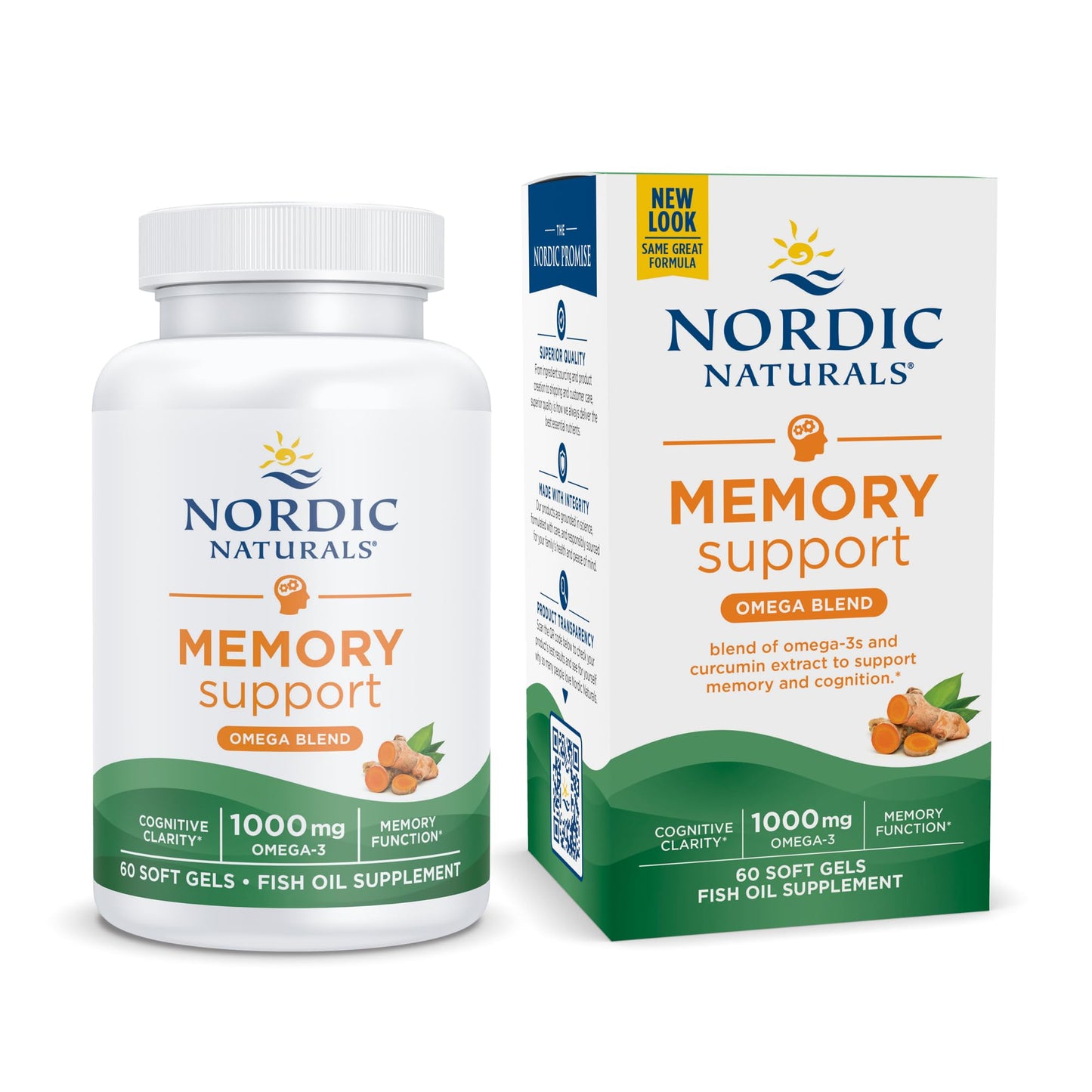 Pre-Order | Arrives in 5–10 Days – Nordic Naturals Omega Memory with Curcumin, Lemon - 60 Soft Gels - 1000 mg Omega-3 + 400 mg Optimized Curcumin - Memory, Cognition - Contains Phosphatidylcholine & Huperzine A - Non-GMO - 30 Servings