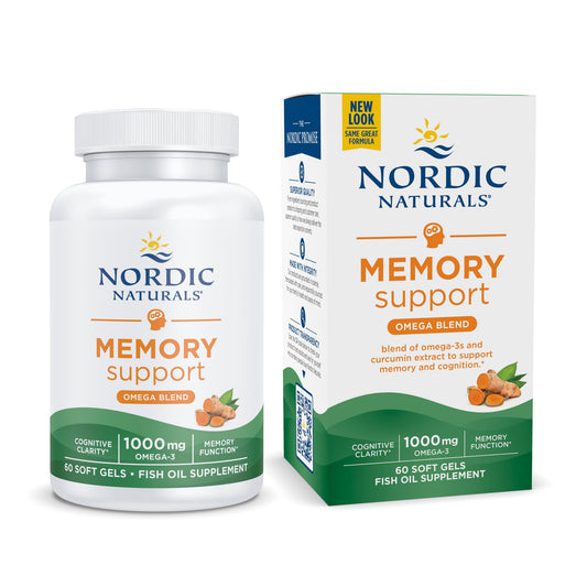 Pre-Order | Arrives in 5–10 Days – Nordic Naturals Omega Memory with Curcumin, Lemon - 60 Soft Gels - 1000 mg Omega-3 + 400 mg Optimized Curcumin - Memory, Cognition - Contains Phosphatidylcholine & Huperzine A - Non-GMO - 30 Servings