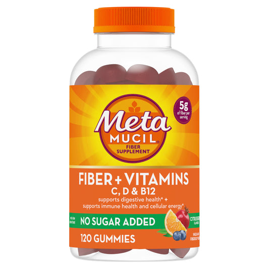 Pre-Order | Arrives in 5–10 Days – Metamucil Fiber Gummies for Adults with Vitamins C, D, B12 for Metabolism, No Sugar Added Citrus Berry Flavor, 5g Plant Based Prebiotic Fiber Supplement Blend, 120 Count