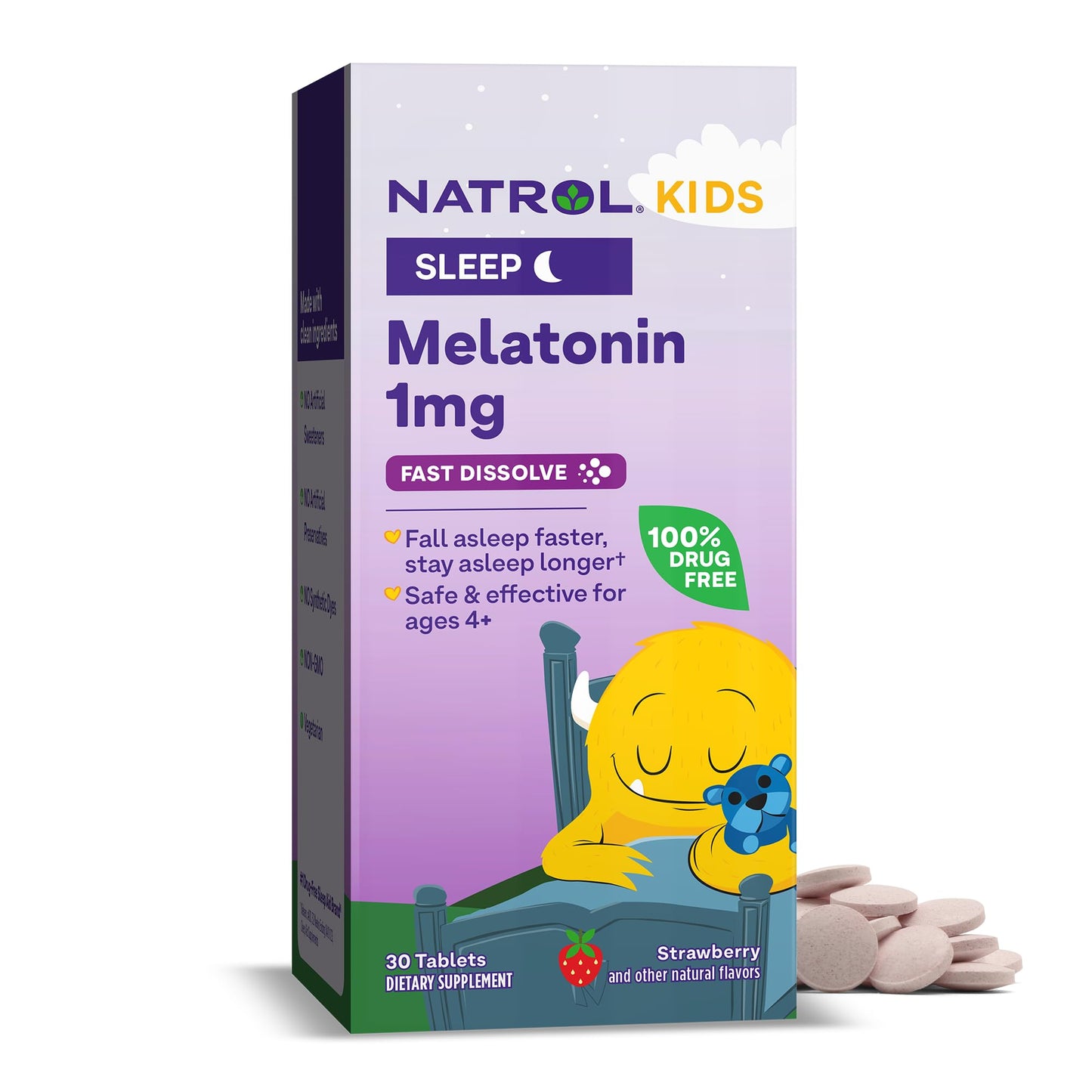 Pre-Order | Arrives in 5–10 Days – Natrol Kids Fast Dissolve Melatonin 1 mg, Dietary Supplement for Restful Sleep, Sleep Tablets for Kids, 30 Strawberry-Flavored Melatonin Tablets, 30 Day Supply