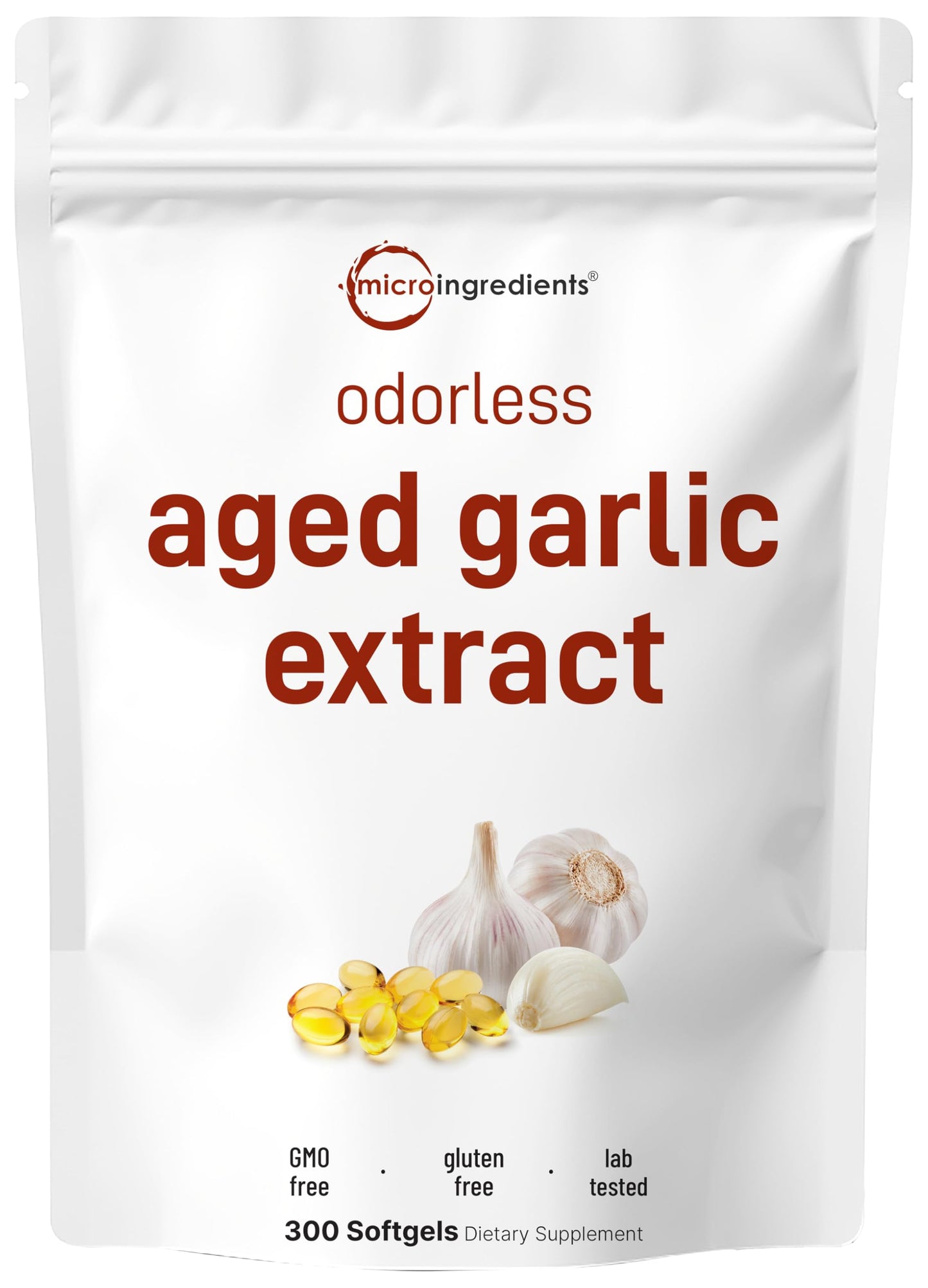Pre-Order | Arrives in 5–10 Days – Micro Ingredients Odorless Garlic 7500mg Per Servings, 300 Softgels | 2 Years Aged Garlic Extract, Grown Allium Sativum Bulb | Potent Antioxidant Supplement, Immune Support, and Heart Health