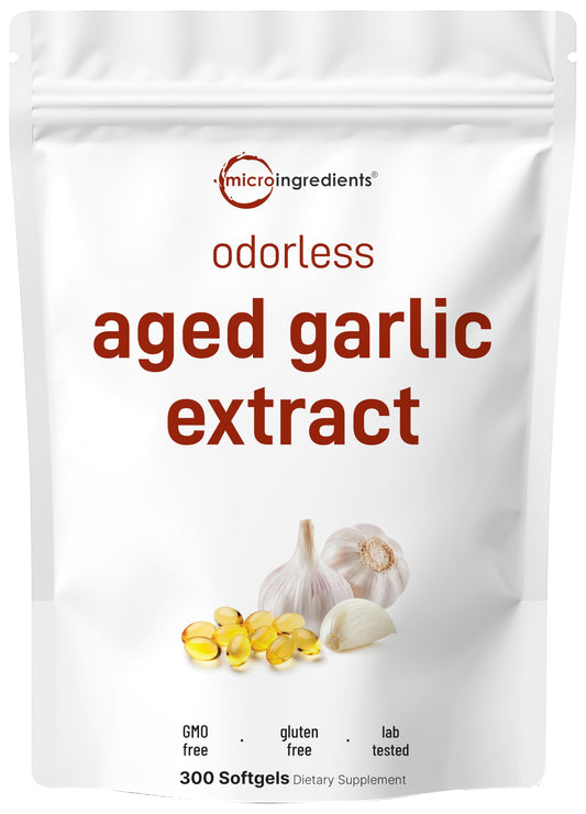 Pre-Order | Arrives in 5–10 Days – Micro Ingredients Odorless Garlic 7500mg Per Servings, 300 Softgels | 2 Years Aged Garlic Extract, Grown Allium Sativum Bulb | Potent Antioxidant Supplement, Immune Support, and Heart Health