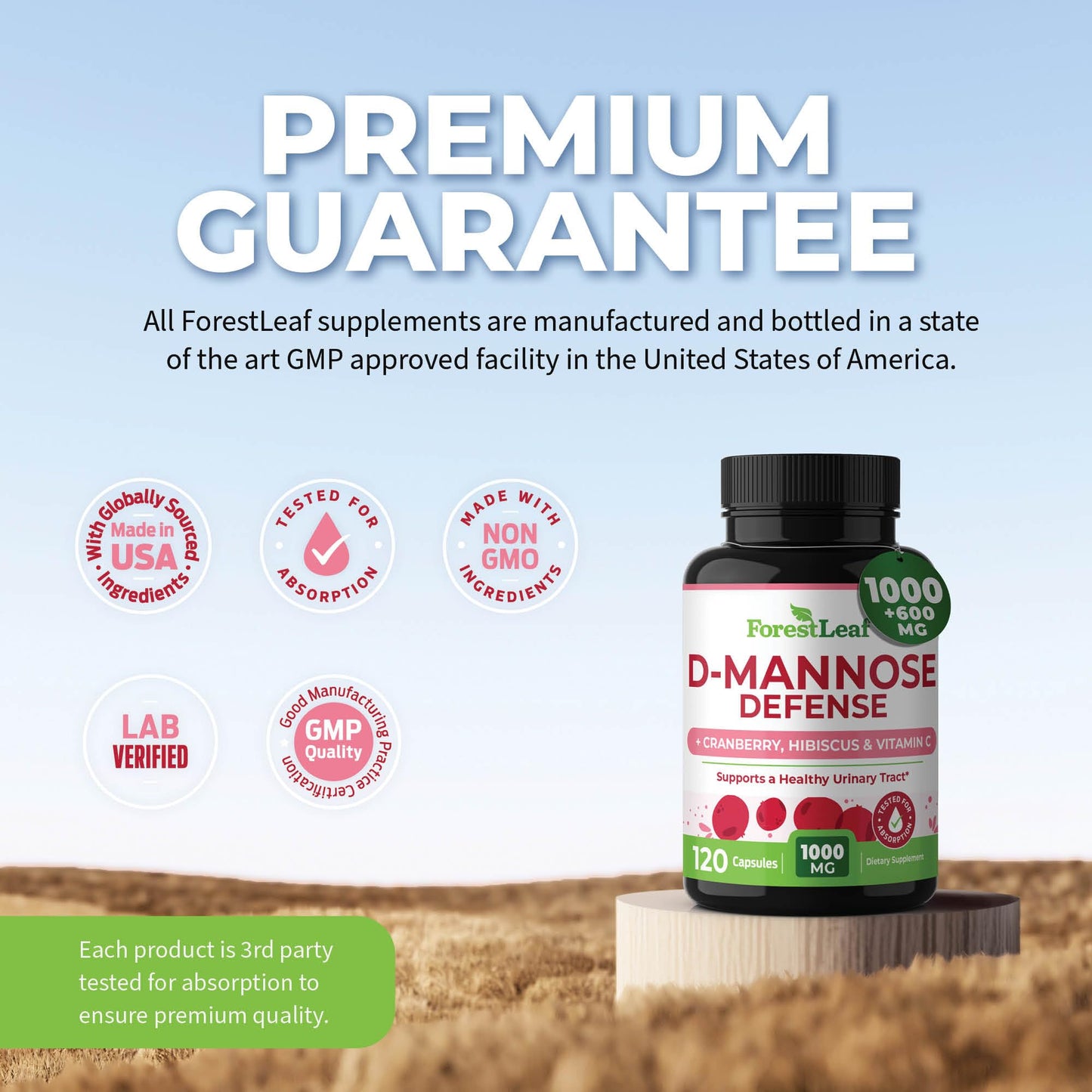 Pre-Order | Arrives in 5–10 Days – ForestLeaf D Mannose 1000mg Capsules - D-Mannose with Cranberry, Hibiscus & VIT C, Urinary Tract Health for Women and Men, DMannose Pills for UTI, Urinary Health & Bladder Support 120 Capsules