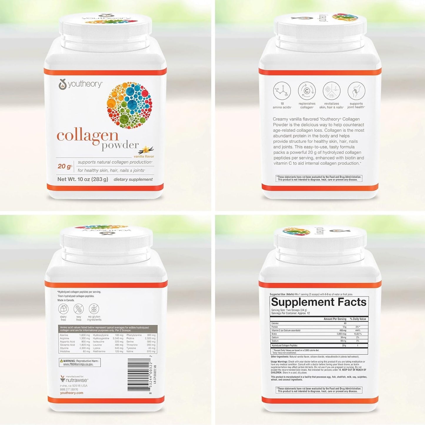 Pre-Order | Arrives in 5–10 Days – Youtheory Collagen Powder - Premium Collagen Supplement with Vitamin C & Biotin - for Healthy Hair, Nails, Skin & Joints* - Hydrolyzed & Highly Absorbable - Dairy, Soy & Gluten Free - Vanilla - 10 oz