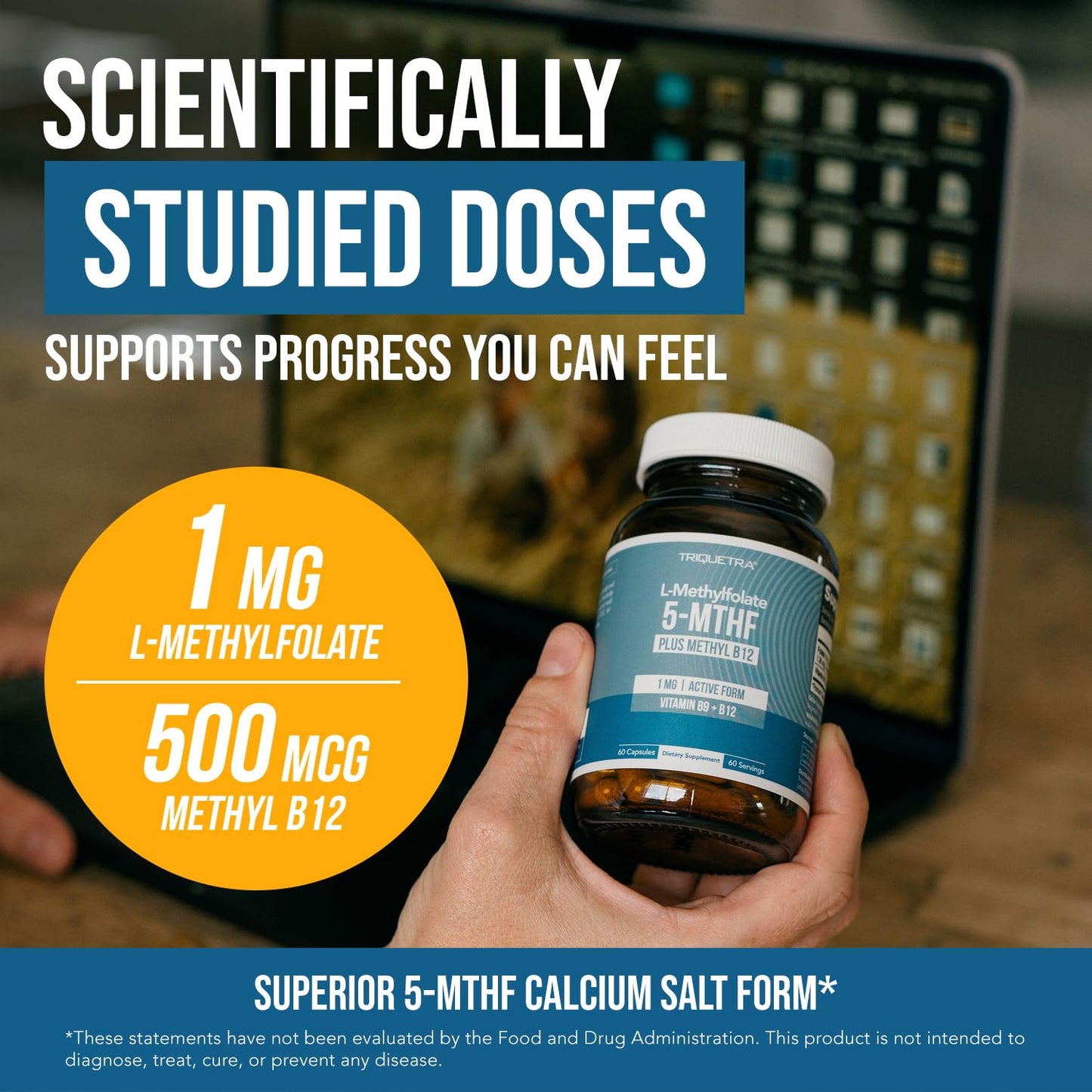 Pre-Order | Arrives in 5–10 Days –
L Methyl Folate 1000 mcg Plus Methyl B12 Cofactor – Active 5-MTHF Form - Supports Mood, Methylation, Cognition – Highly Bioavailable Bioactive Forms of Vitamin B9 & B12 (60 Capsules – 60 Servings)