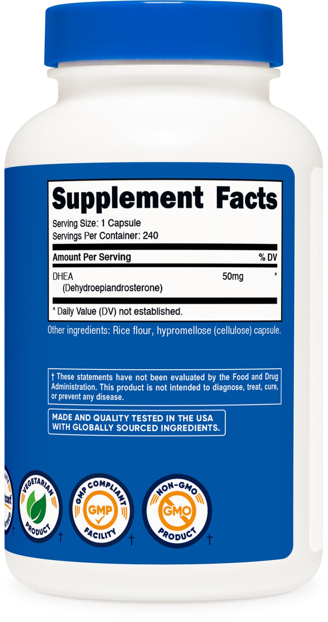 Pre-Order | Arrives in 5–10 Days – Nutricost DHEA 50mg, 240 Capsules - Gluten Free, Soy Free, Non-GMO, Supplement