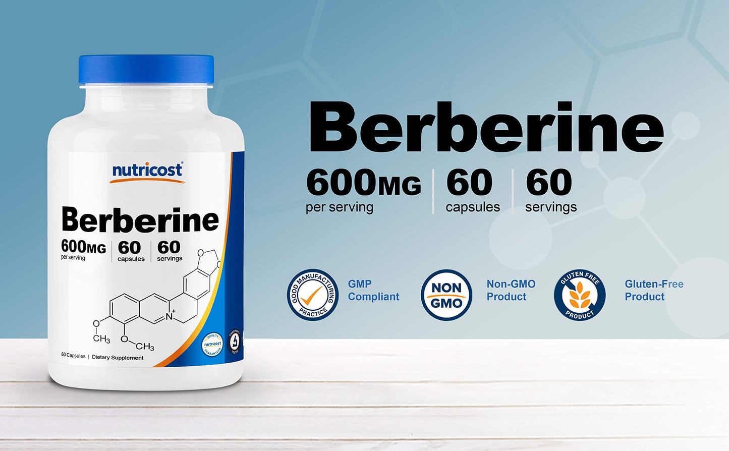 Pre-Order | Arrives in 5–10 Days – Nutricost Berberine HCl 600mg, 60 Capsules (2 Bottles) - Gluten Free, Veggie Caps, Non-GMO
