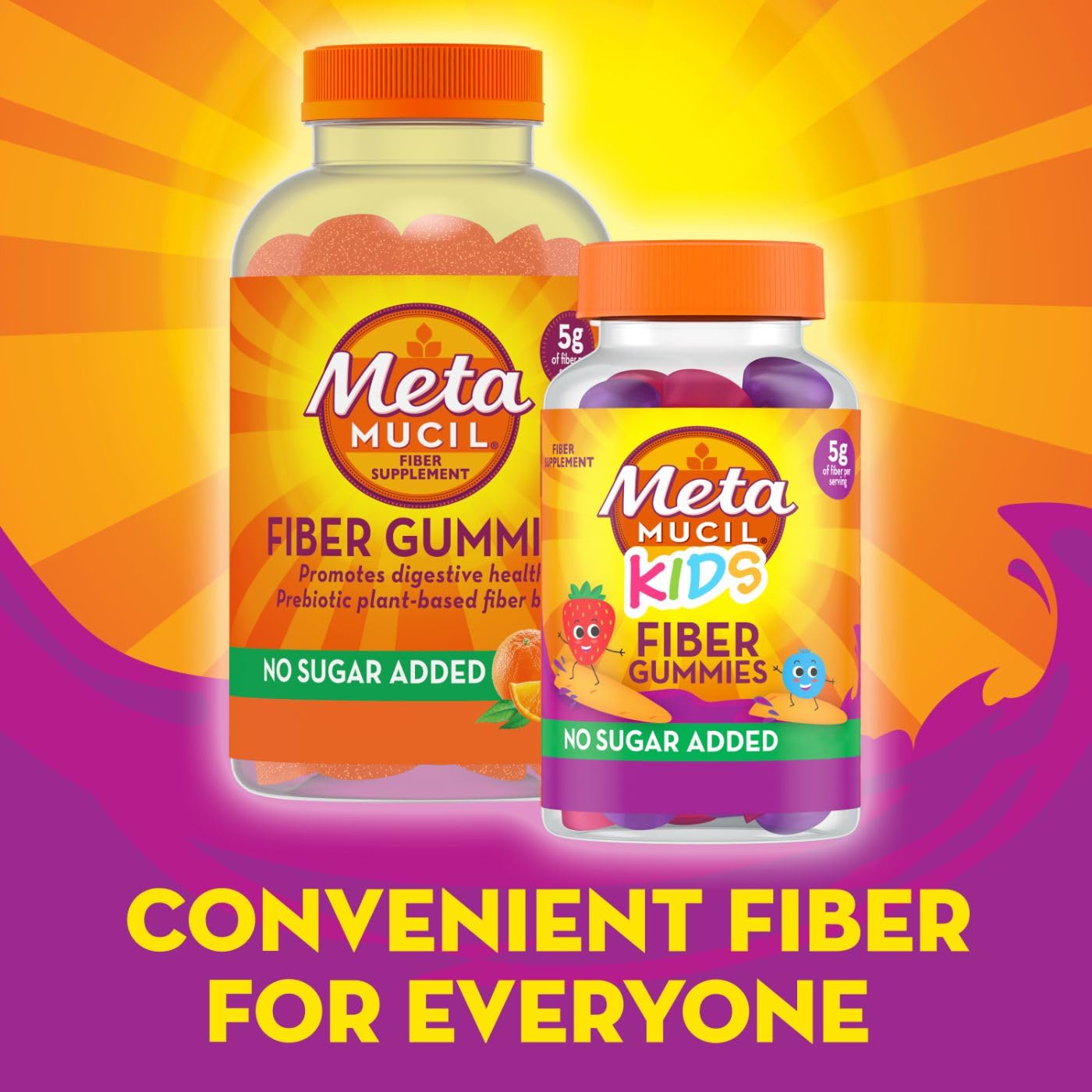 Pre-Order | Arrives in 5–10 Days – Metamucil Kids Fiber Supplement Gummies, No Sugar Added, 5g Prebiotic Plant-Based Fiber Blend, Mixed Berry Flavored, 120ct Gummies
