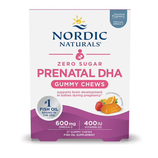 Pre-Order | Arrives in 5–10 Days – Nordic Naturals Zero Sugar DHA Prenatal Vitamin Gummies, Strawberry Orange Flavor - 27 Gummies - Supplements for Pregnancy - 600 mg Omega-3 Fish Oil and 400 IU Vitamin D3-27 Servings