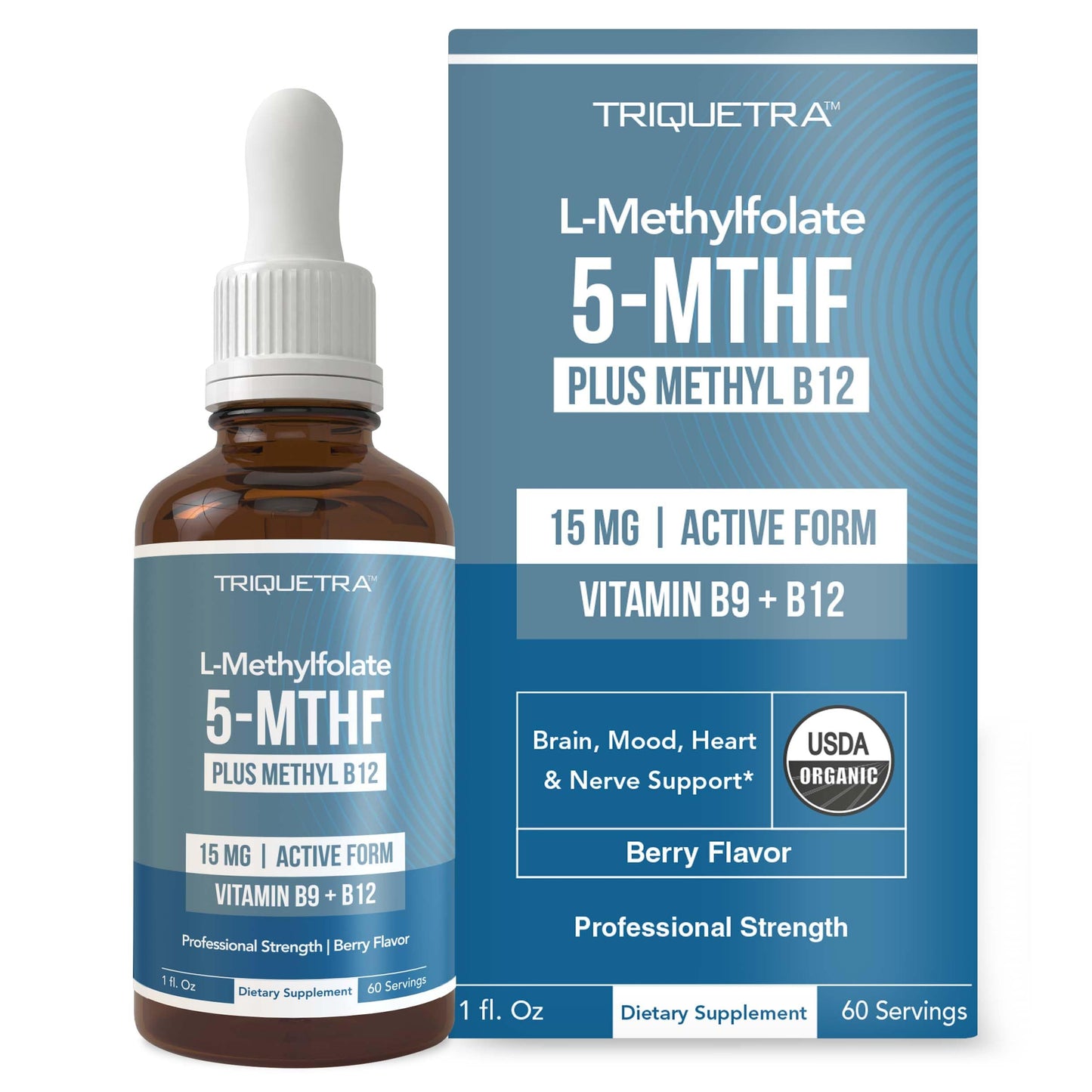 Pre-Order | Arrives in 5–10 Days –
L Methyl Folate 15mg Plus Methyl B12 Cofactor – Organic Berry Flavor, High Potency Liquid Sublingual Active 5-MTHF Form - Supports Mood, Methylation, Cognition – Bioactive Forms Vitamin B9 & B12 (1oz)