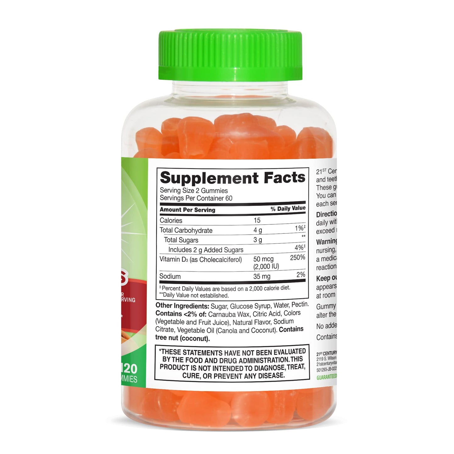 Pre-Order | Arrives in 5–10 Days – 21st Century VitaJoy Daily Vitamin D3 50 mcg (2,000 IU) Gummies, Peach, 120 Count