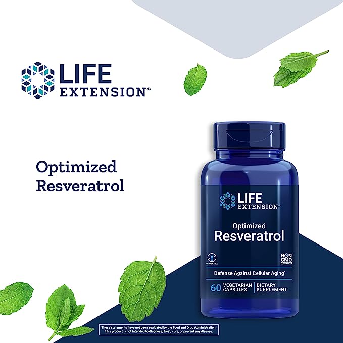 Pre-Order | Arrives in 5–10 Days – Life Extension Optimized Resveratrol Elite - Highly Bioavailable Trans Resveratrol Supplement - From Grape & Japanese Knotweed - For Brain Health - Gluten-Free, Non-GMO - 60 Vegetarian Capsules