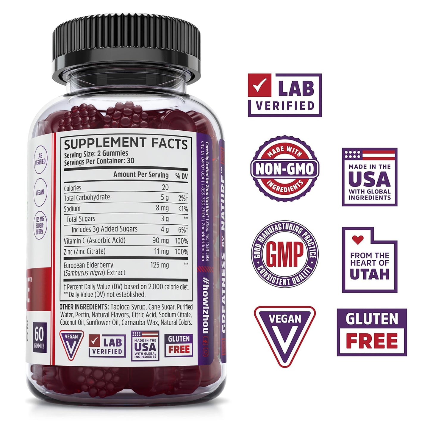 Pre-Order | Arrives in 5–10 Days – Zhou Elder-Mune Elderberry Gummies - Elderberry Vitamin C and Zinc, Daily Immune Support Supplemenet for Women & Men, Chewable Natural Black Elderberry for Adults & Children 4 & Up - 60 Gummies