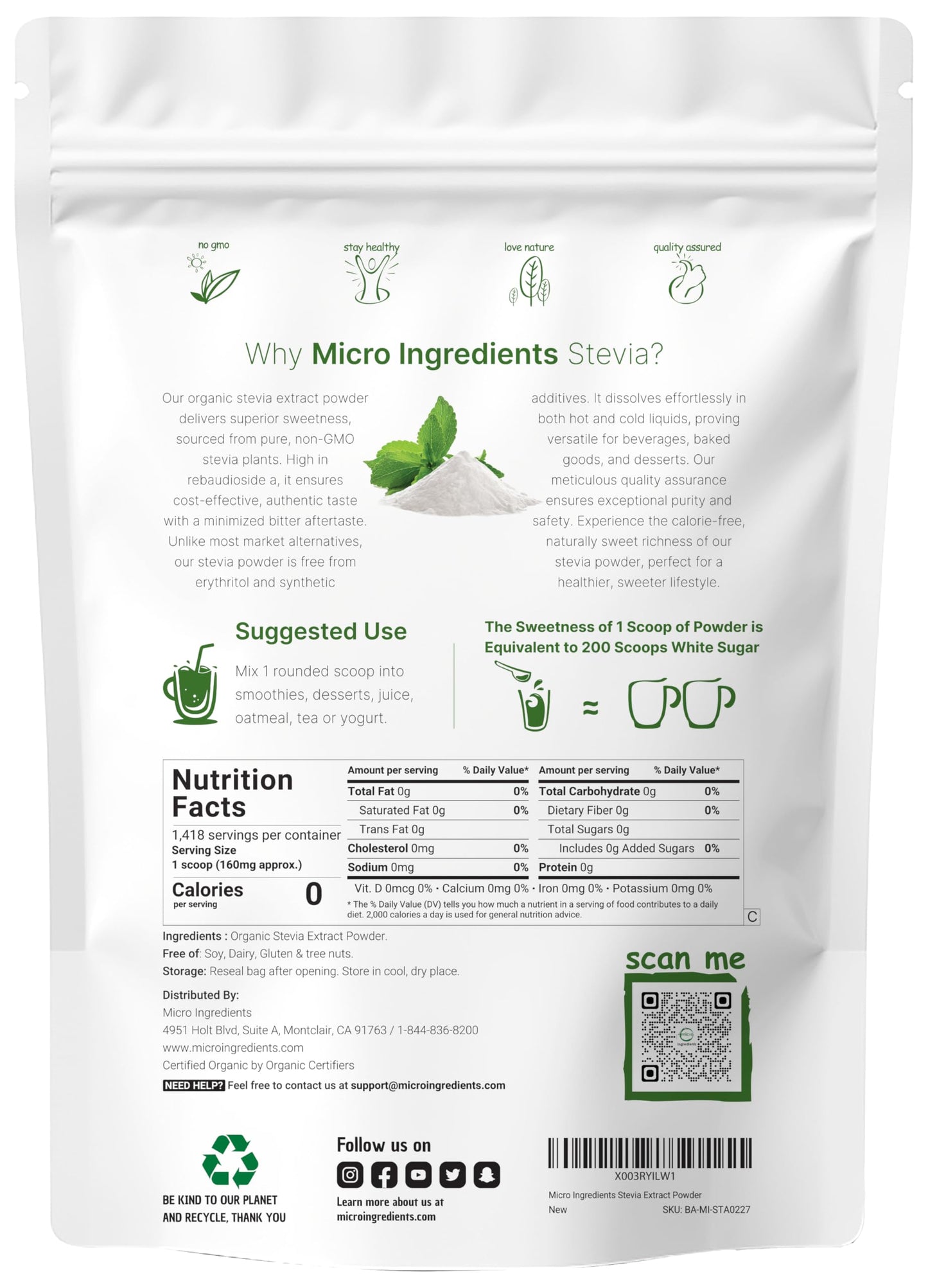 Pre-Order | Arrives in 5–10 Days – Pure Organic Stevia Powder, 8 Ounces, 1418 Serving, High Grade Stevia Green Leaf Extract Reb-A, Reduced Bitter Aftertaste, 0 Calorie, Natural Sweetener, Sugar Alternative, Keto Friendly