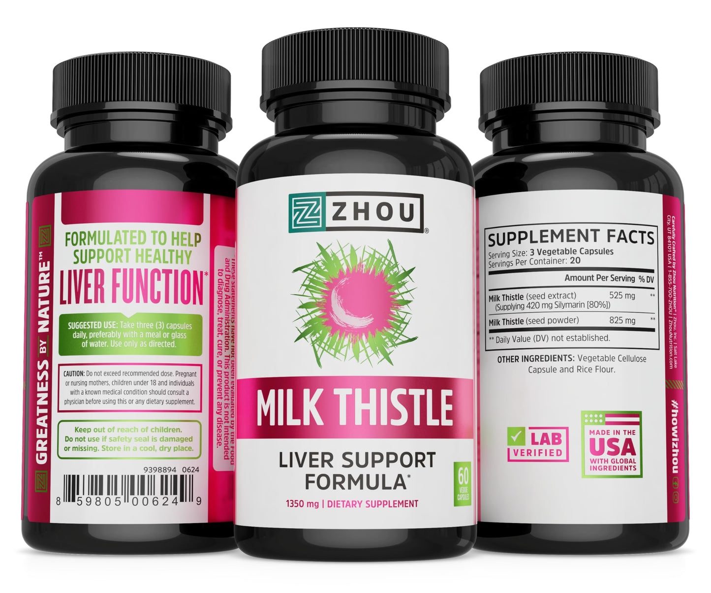 Pre-Order | Arrives in 5–10 Days – ZHOU Milk Thistle : 24: Vcp, (Btl-Plastic) 450mg 60ct