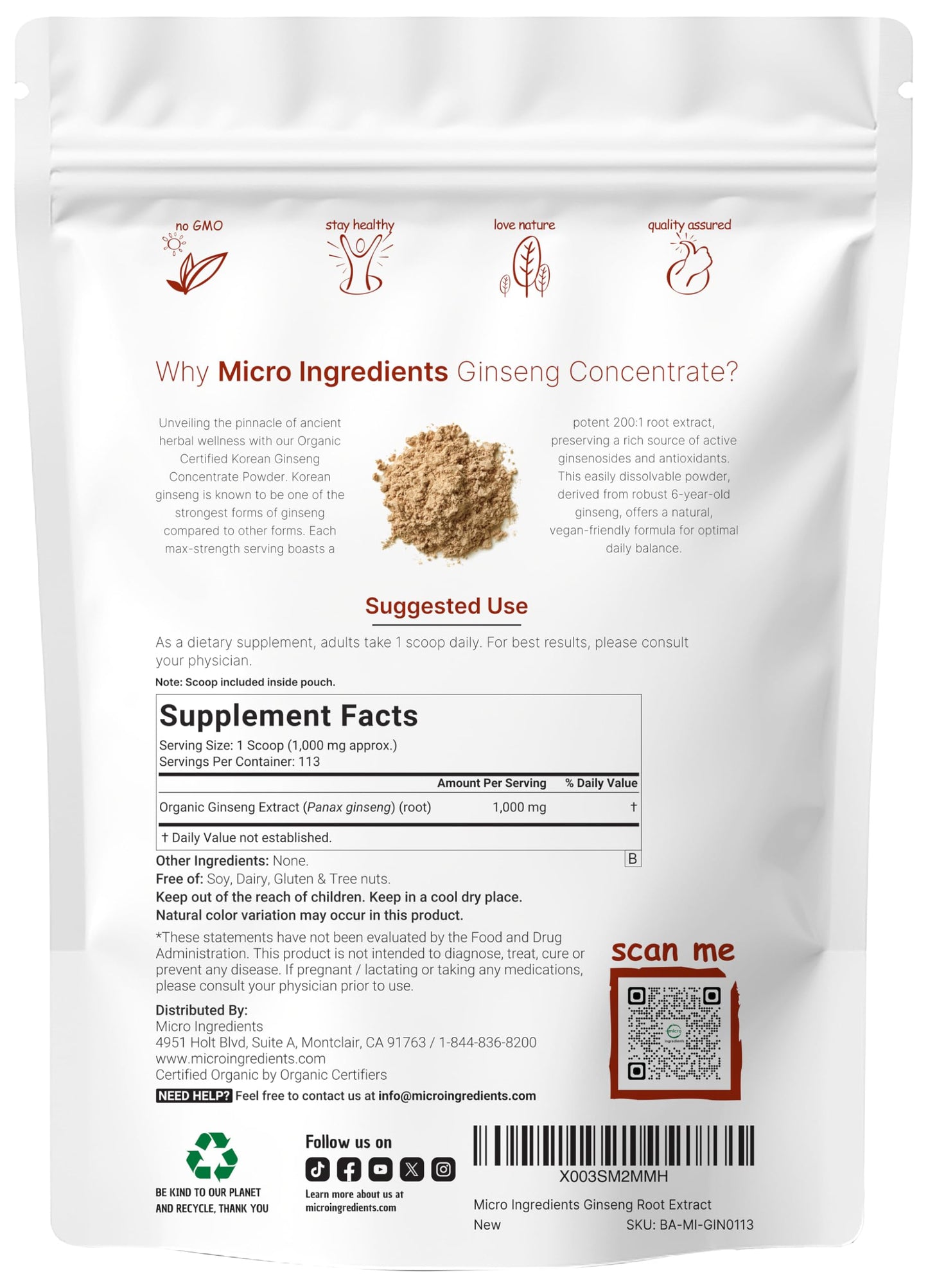 Pre-Order | Arrives in 5–10 Days – Micro Ingredients Maximum Strength Organic Korean Ginseng Root 200:1 Powder, 4 Ounce, Red Panax Ginseng Powder, Active Ginsenosides, Vegan Friendly