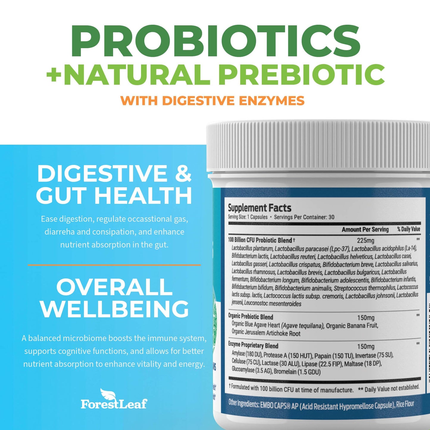 Pre-Order | Arrives in 5–10 Days – Probiotics for Men and Women, 100 Billion CFU, 26 Unique Strains, Men's and Women's Probiotic and Prebiotics Support Digestive Health, Gut Wellness, Energy, Mood, Immune, PH Balance (30 Caps)