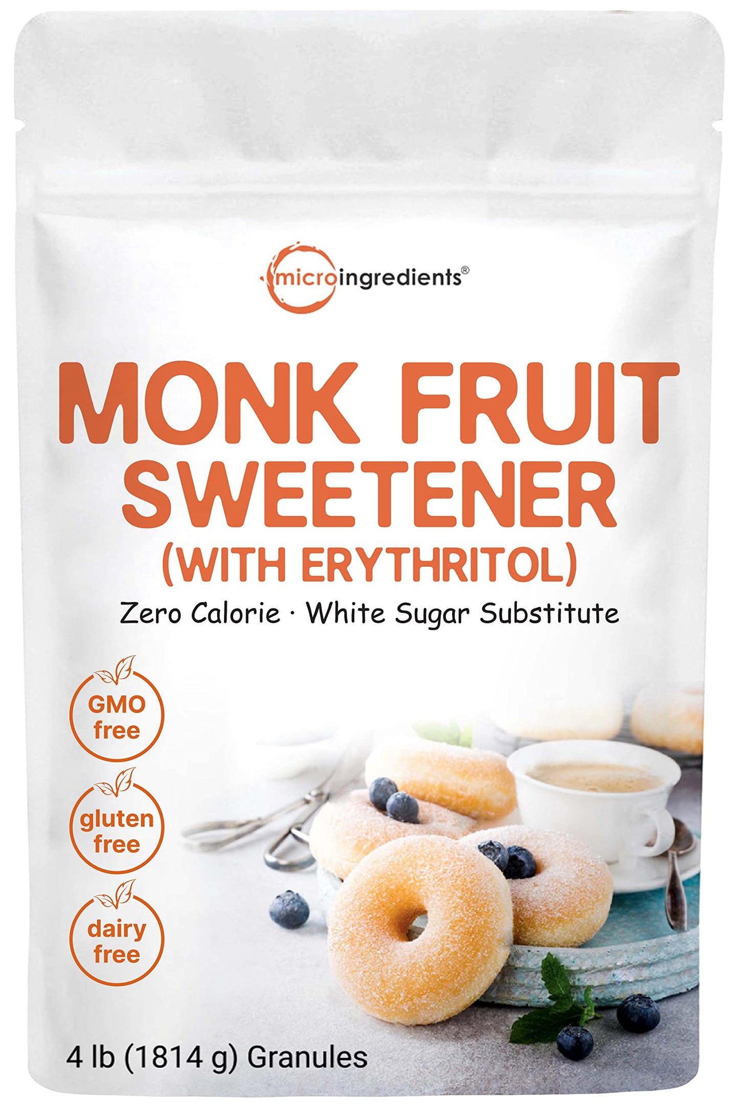 Pre-Order | Arrives in 5–10 Days – Monk Fruit Sweetener with Erythritol Granules, 4 Pounds, No After Taste, 1:1 White Sugar Substitute, Keto Diet Friendly, Zero Calorie, Natural Sweetener for Drinks, Coffee, Tea, Cookies, No-GMO, Vegan