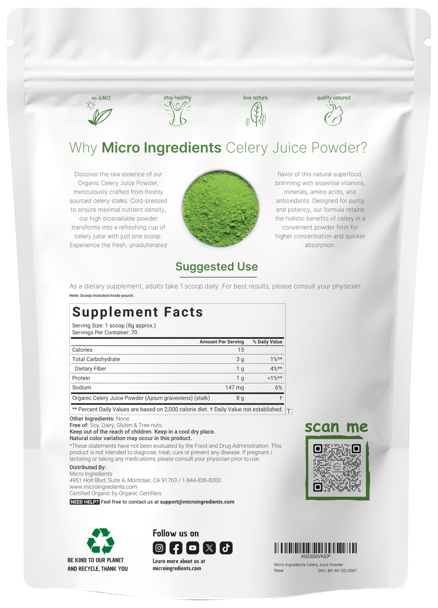 Pre-Order | Arrives in 5–10 Days – Organic Celery Juice Powder, 20 Ounce (1.25 Pound), 70 Serving, Celery Detox and Cold Pressed, Boosts Immune System, Energy and Supports Gut Health, Rich in Immune Vitamin C and Minerals, Vegan