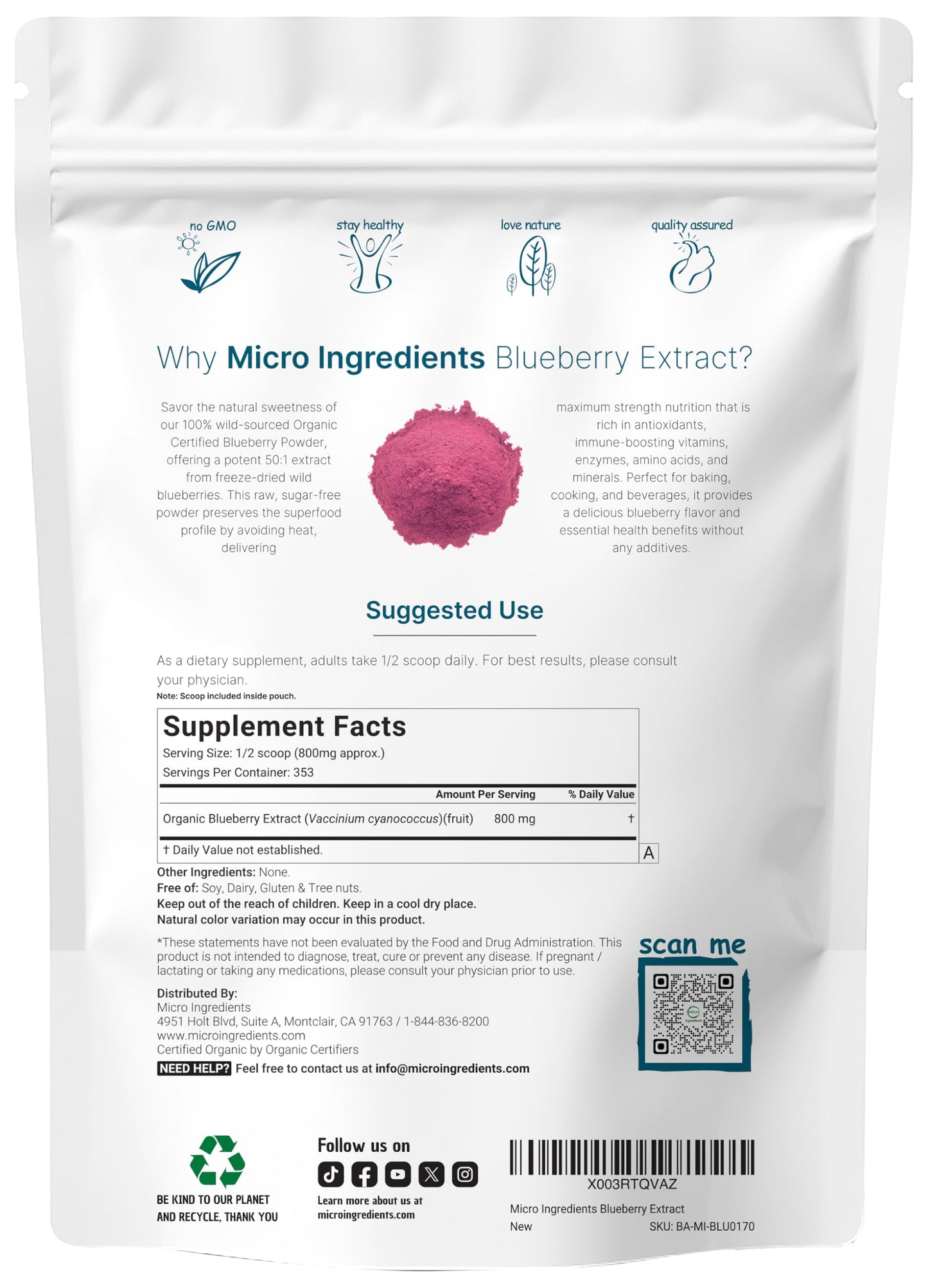 Pre-Order | Arrives in 5–10 Days – Organic Blueberry Extract Powder, 10oz | 100% Natural Fruit Powder | Freeze-Dried Wild Blueberries Source | No Sugar & Additives | Great Flavor for Drinks, Smoothie, & Beverages | Non-GMO & Vegan