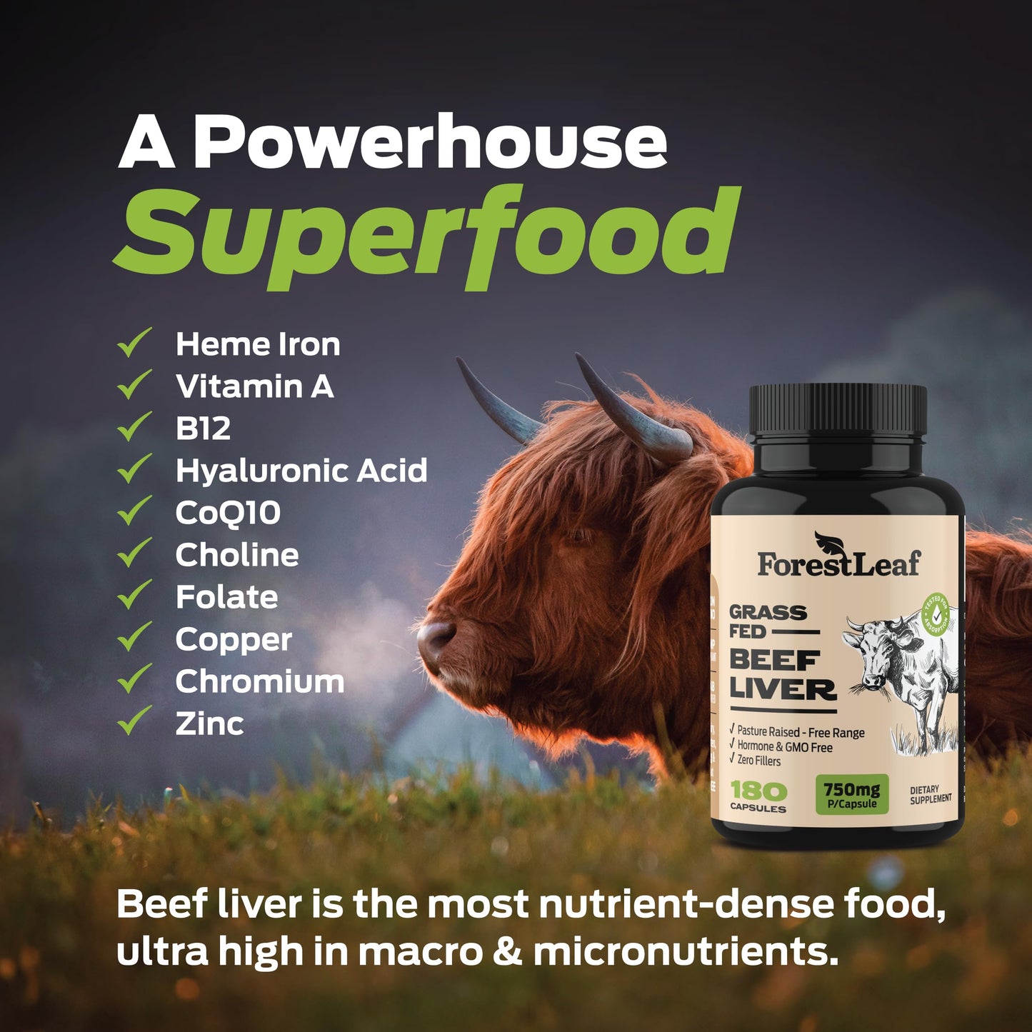 Pre-Order | Arrives in 5–10 Days – ForestLeaf Grass Fed Beef Liver Capsules, 3000mg Per Serving, Supports Full Immunity & Body Wellnes, Cleansing, Digestion, Natural Iron, Vitamin A and B12, Freeze Dried Beef Liver Supplement, 180 Caps