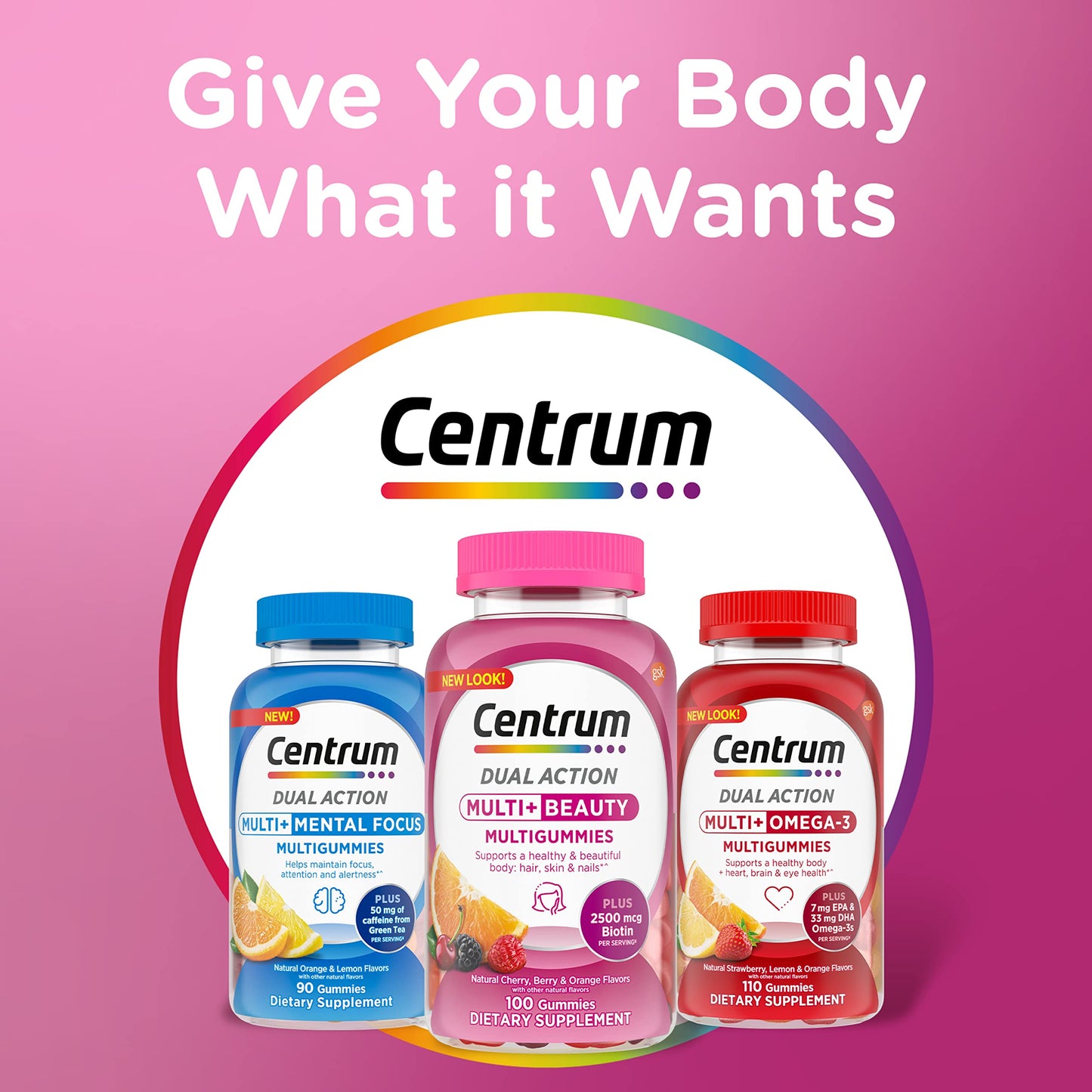 Pre-Order | Arrives in 5–10 Days – Centrum MultiGummies Multi+ Beauty Dual Action Multivitamin, Specially Designed with Biotin for Healthy Hair, Skin and Nails, Cherry/Berry/Orange Flavors - 100 Count