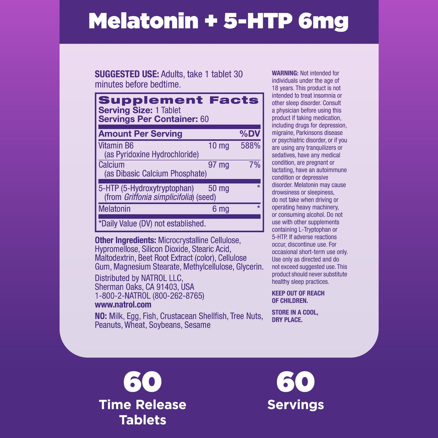 Pre-Order | Arrives in 5–10 Days – Natrol Advanced Sleep Melatonin + 5HTP, 6mg, Calming Sleep Aid for Restful Sleep, 60 Time-Release Tablets, 60-Day Supply