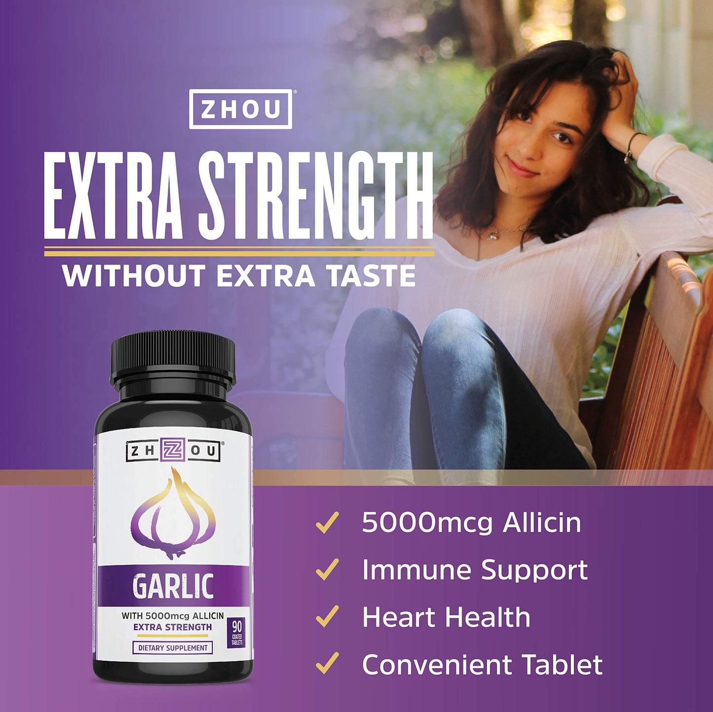 Pre-Order | Arrives in 5–10 Days – Zhou Garlic with Allicin - Garlic Supplements, Odorless Garlic Extract Pills for Men & Women, 5000 mcg Allicin Per Tablet for Immune & Heart Health - 90 Coated Tablets (Pack of 1)