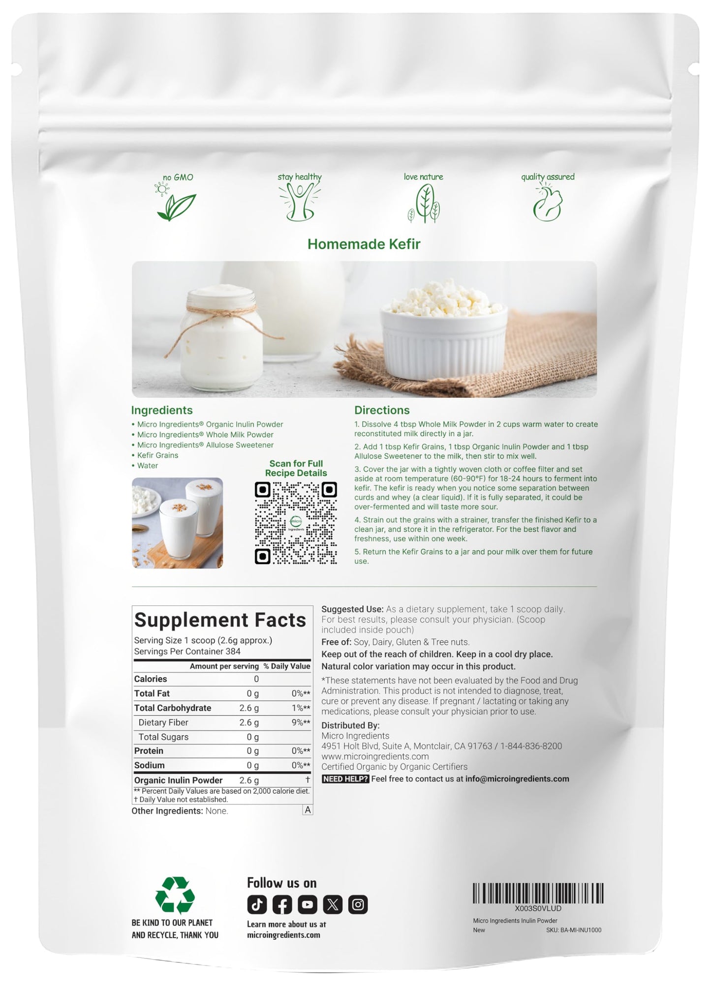 Pre-Order | Arrives in 5–10 Days – Organic Inulin FOS Powder (Jerusalem Artichoke), 2.2 Pounds (35 Ounce), Quick Water Soluble, Prebiotic Intestinal Support for Colon and Gut Health, Natural Fibers for Smoothie & Drinks, Vegan Friendly