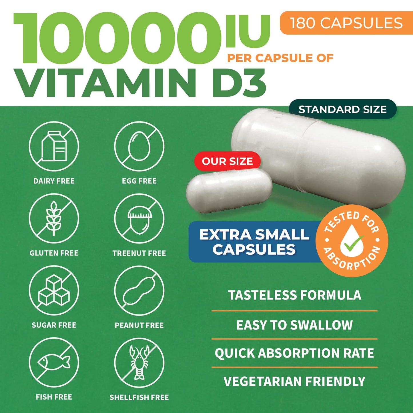 Pre-Order | Arrives in 5–10 Days – ForestLeaf Vitamin D3 10,000 IU | VIT D - VIT D3 Vitamin D Supplements for Women and Men | Bone Health, Teeth and Immune Support | Easy to Swallow Pills | High Potency Daily, 6-Month Supply, 180 Caps