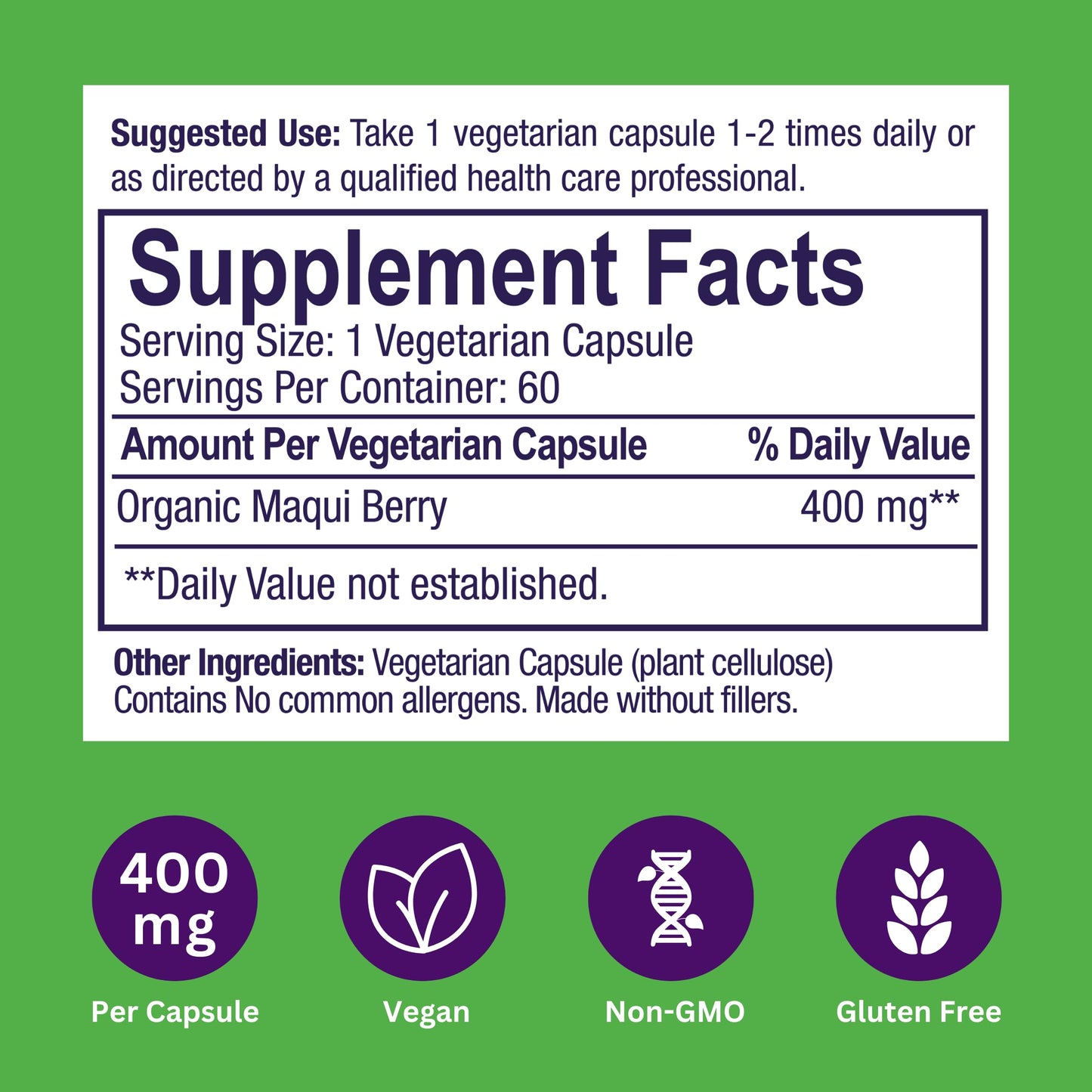Pre-Order | Arrives in 5–10 Days – Paradise Herbs, Organic Maqui Berry Extract, 400 mg, Fresh, Freeze-Dried Concentrate for Superior Potency, Non-GMO, Vegan, 60 Capsules