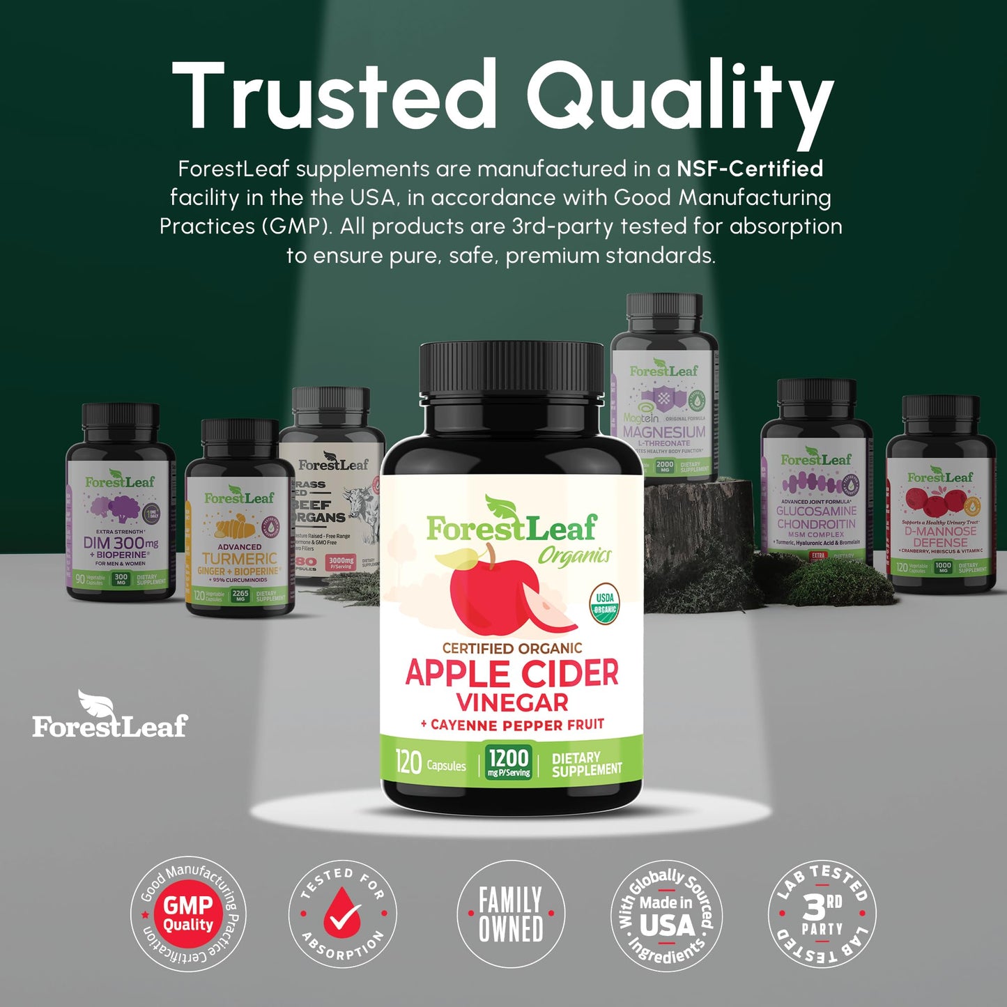 Pre-Order | Arrives in 5–10 Days – ForestLeaf Organic Apple Cider Vinegar Capsules 1200mg | USDA Organic Apple Cider Vinegar Pills w Cayenne Pepper & Ginger Root | Supports Metabolism, Detox, Digestion, Gut Health | 120 ACV Capsules