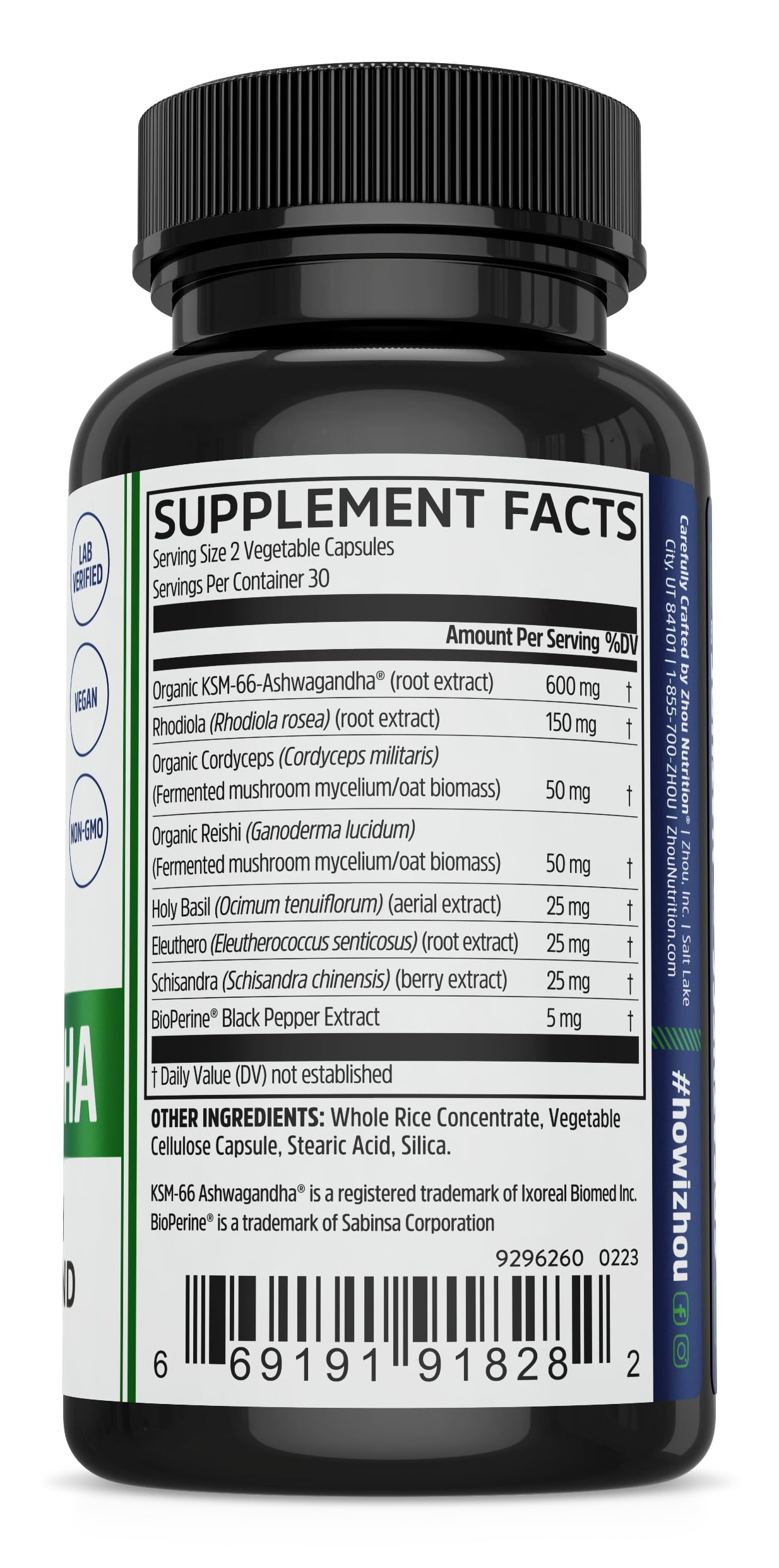 Pre-Order | Arrives in 5–10 Days – Zhou Ashwagandha - Ashwagandha and Rhodiola for Women & Men, Adaptogen Ashwaganda Extract 1200 mg with Black Pepper, Adaptogenic Support Supplement for Calm, Mood, Sleep - 60 Vegan Capsules