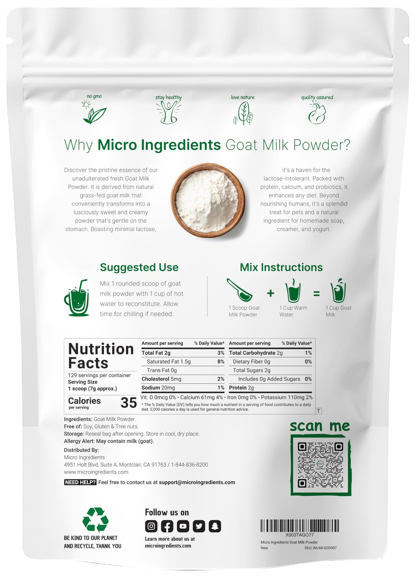 Pre-Order | Arrives in 5–10 Days – Goat Milk Powder, 2 Lb | Grass Fed Source, Australian Farm Derived, Unadulterated Formula, Easily Digested | Rich in Protein, Calcium, & Probiotics | Non-GMO, Gluten Free, Pet Friendly